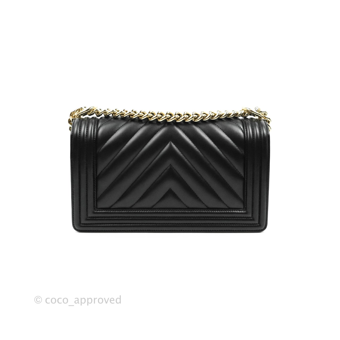 Chanel Medium Chevron Boy Black Lambskin Gold Hardware