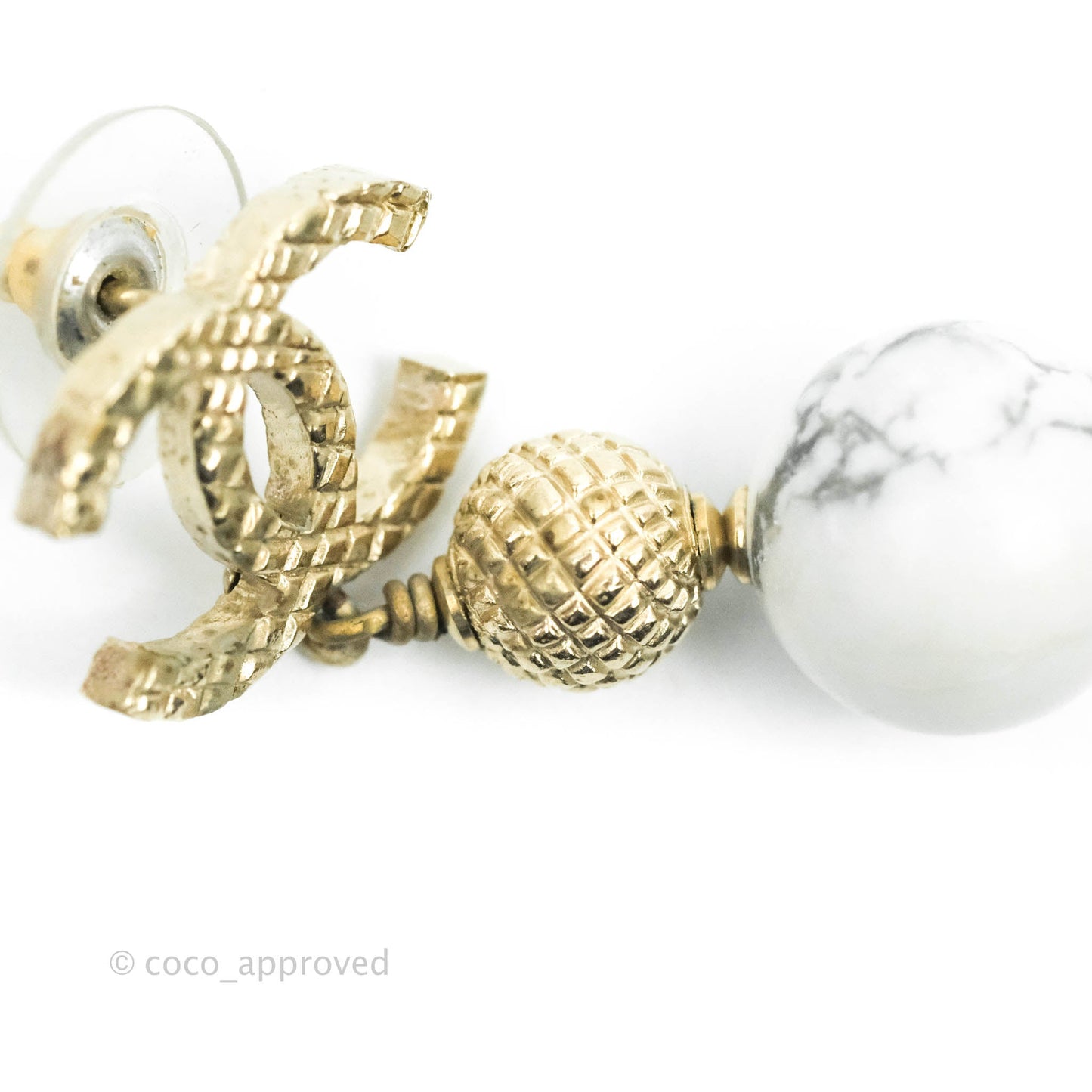Chanel CC Drop Marble Earrings Gold Tone 16A