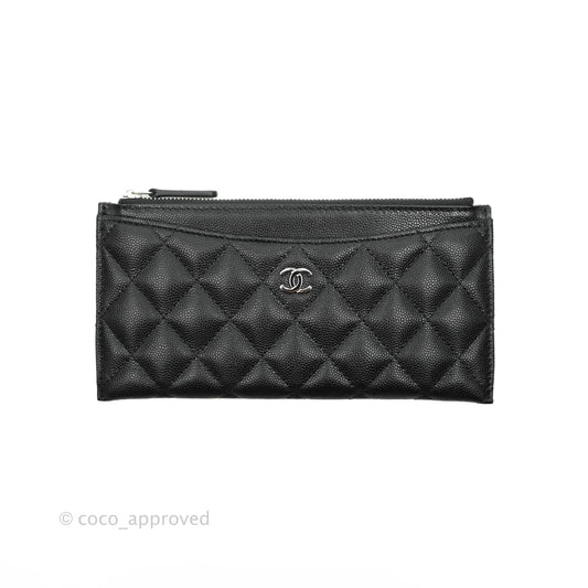 Chanel O Case Phone Case Pouch Card Holder Black Caviar Silver Hardware