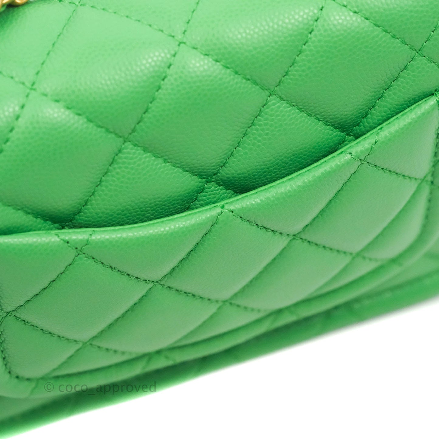 Chanel Mini Square Sweet Quilted Flap Green Caviar Aged Gold Hardware 21P