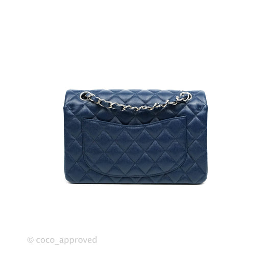Chanel Classic Small S/M Flap Dark Blue Caviar Silver Hardware 17B