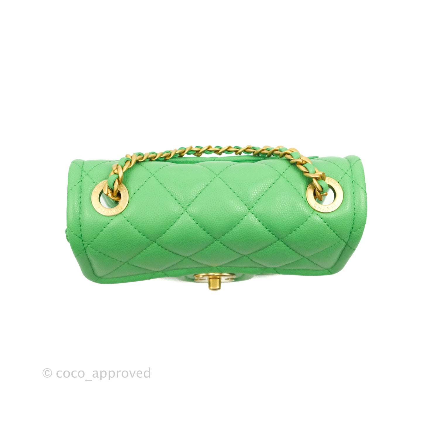 Chanel Mini Square Sweet Quilted Flap Green Caviar Aged Gold Hardware 21P
