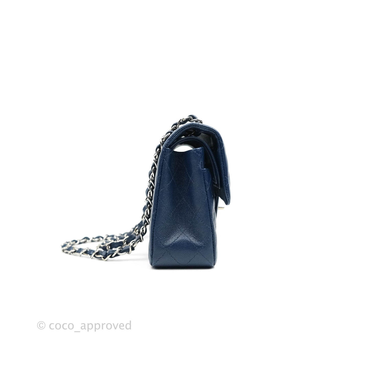 Chanel Classic Small S/M Flap Dark Blue Caviar Silver Hardware 17B