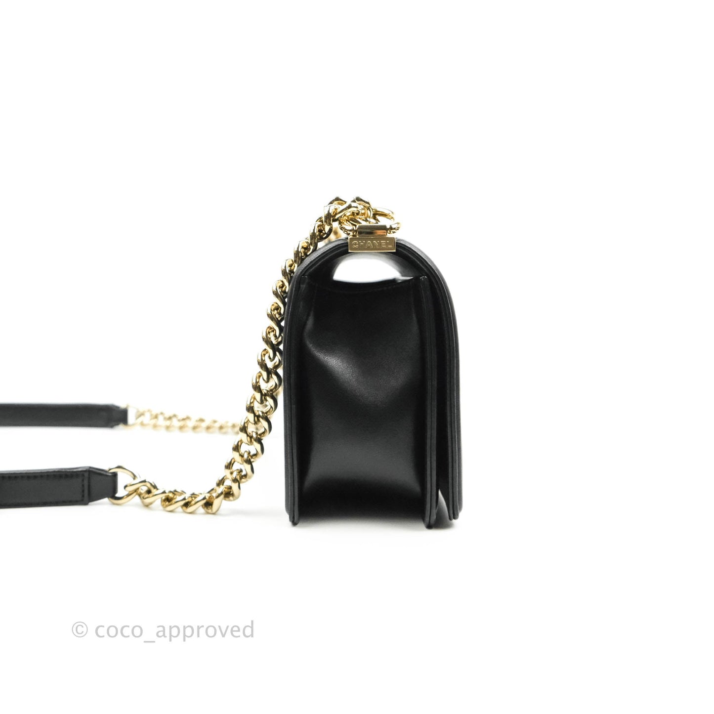 Chanel Medium Chevron Boy Black Lambskin Gold Hardware