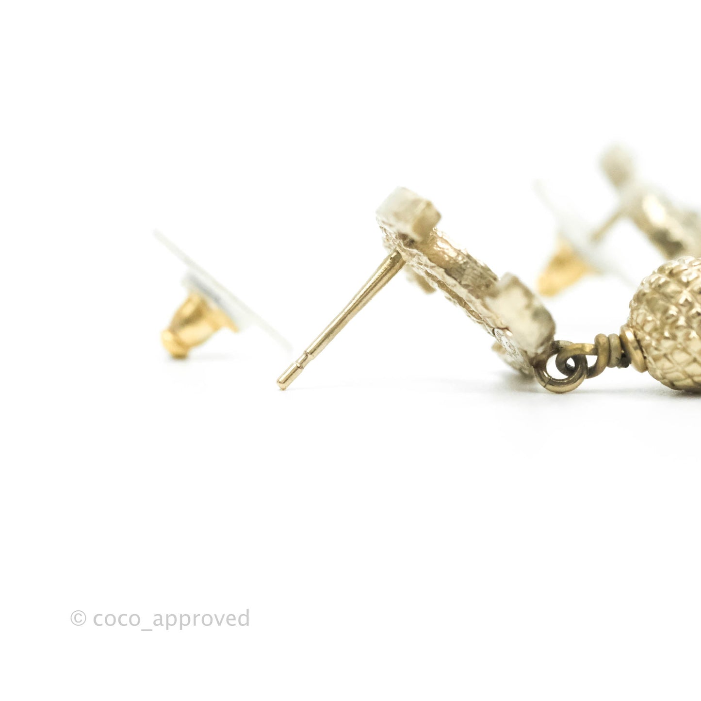 Chanel CC Drop Marble Earrings Gold Tone 16A