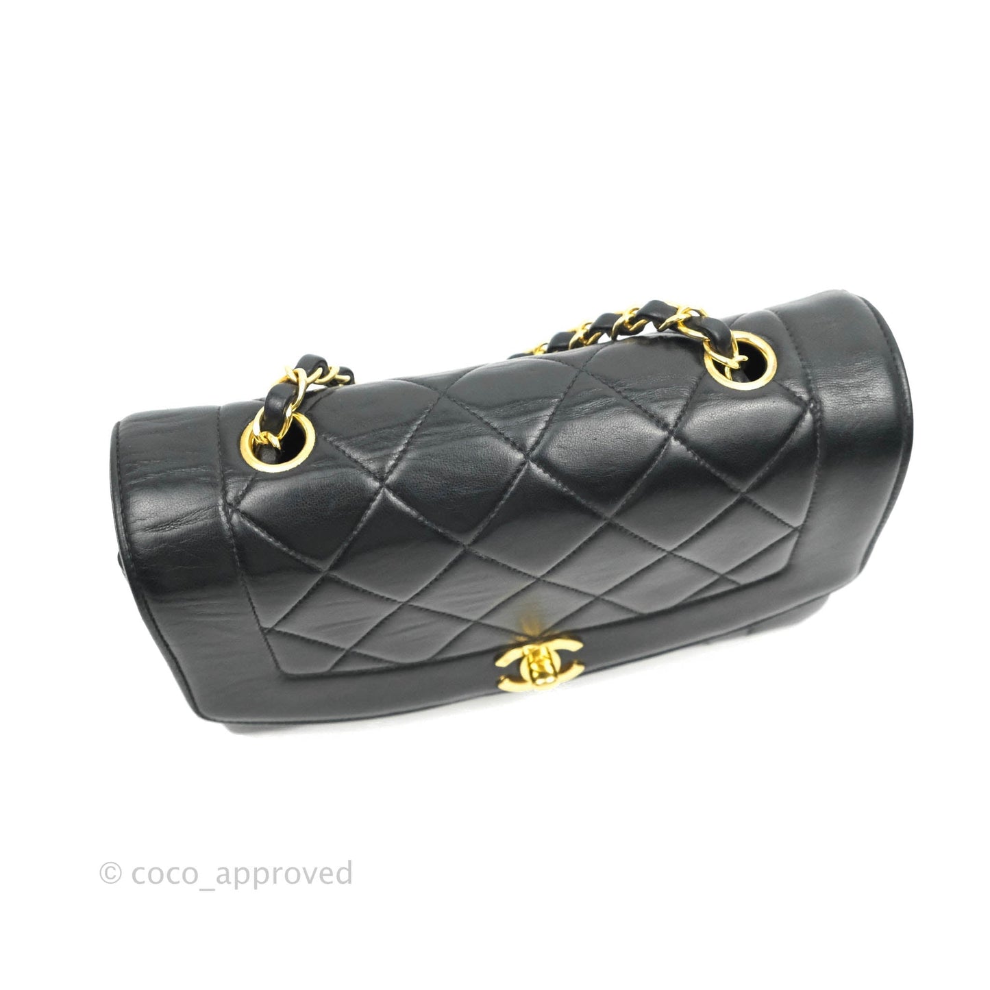 Chanel Vintage Small Classic Diana Flap Bag Black Lambskin 24K Gold Hardware