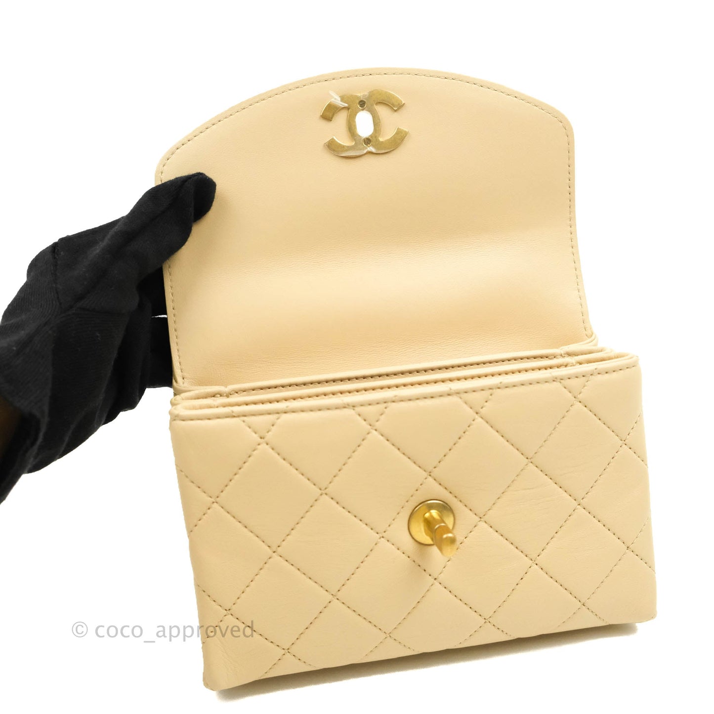 Chanel Top Handle Flap Bag Light Beige Lambskin Aged Gold Hardware