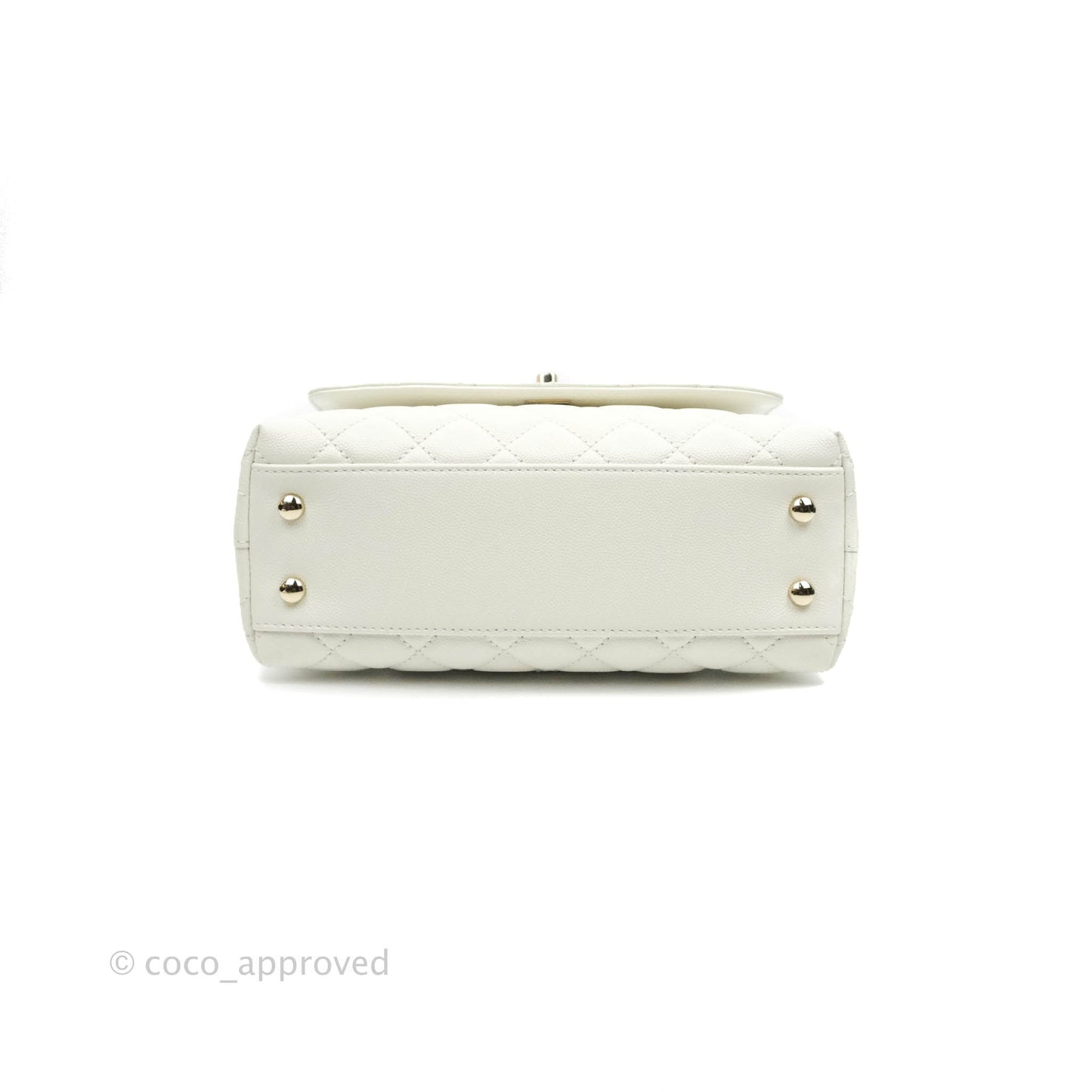 Chanel Small (Mini) Quilted Coco Handle White Caviar Gold Hardware