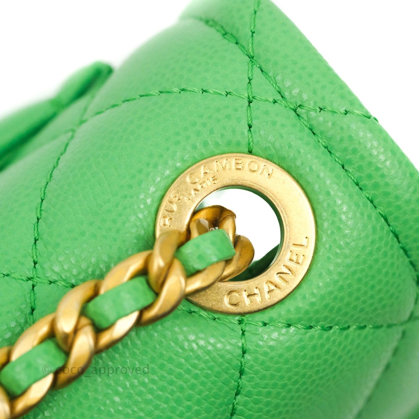 Chanel Mini Square Sweet Quilted Flap Green Caviar Aged Gold Hardware 21P