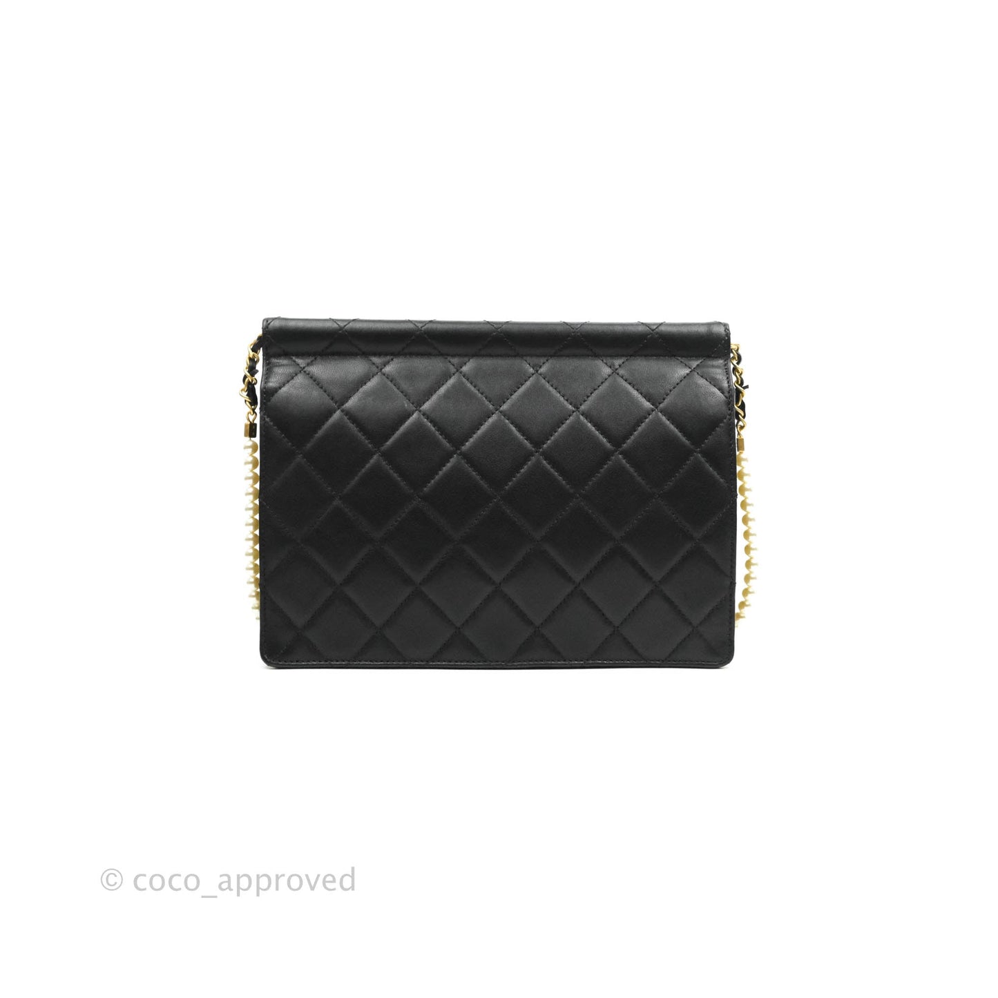 Chanel Large Quilted Pearl Chain Flap Bag Black Lambskin Aged Gold Hardware 19S