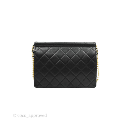 Chanel Large Quilted Pearl Chain Flap Bag Black Lambskin Aged Gold Hardware 19S