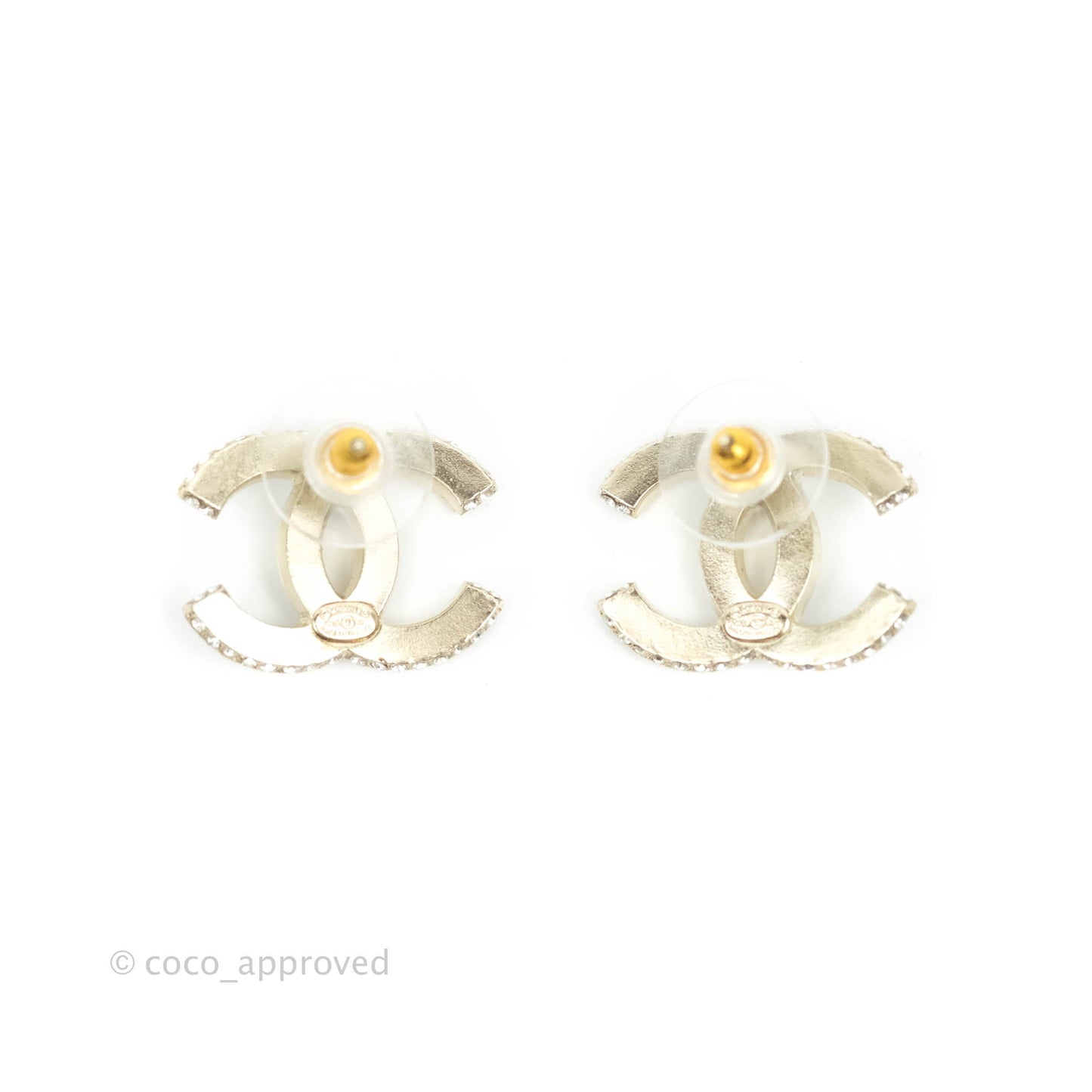 Chanel Stone Crystal CC Earrings Gold Tone 19A
