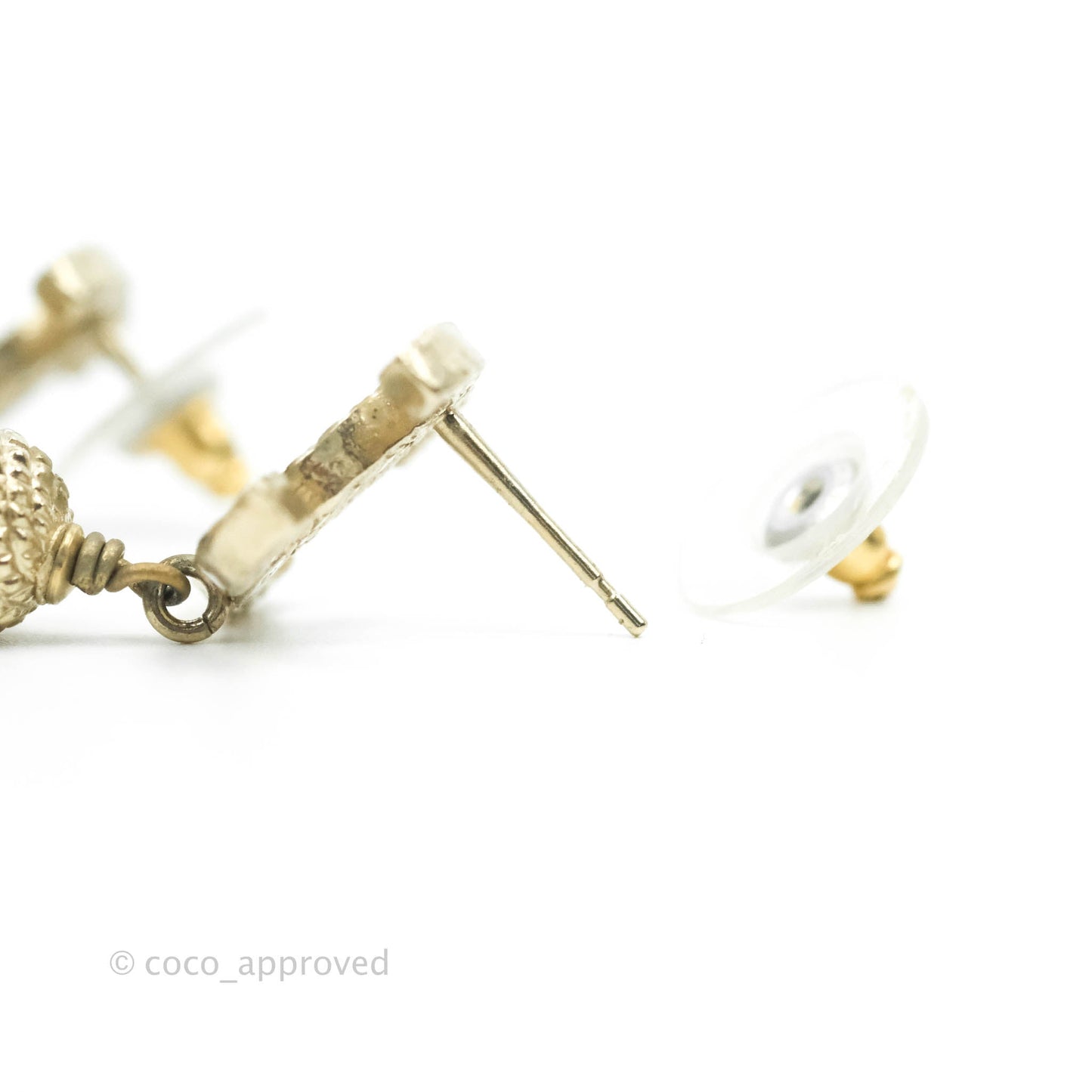 Chanel CC Drop Marble Earrings Gold Tone 16A