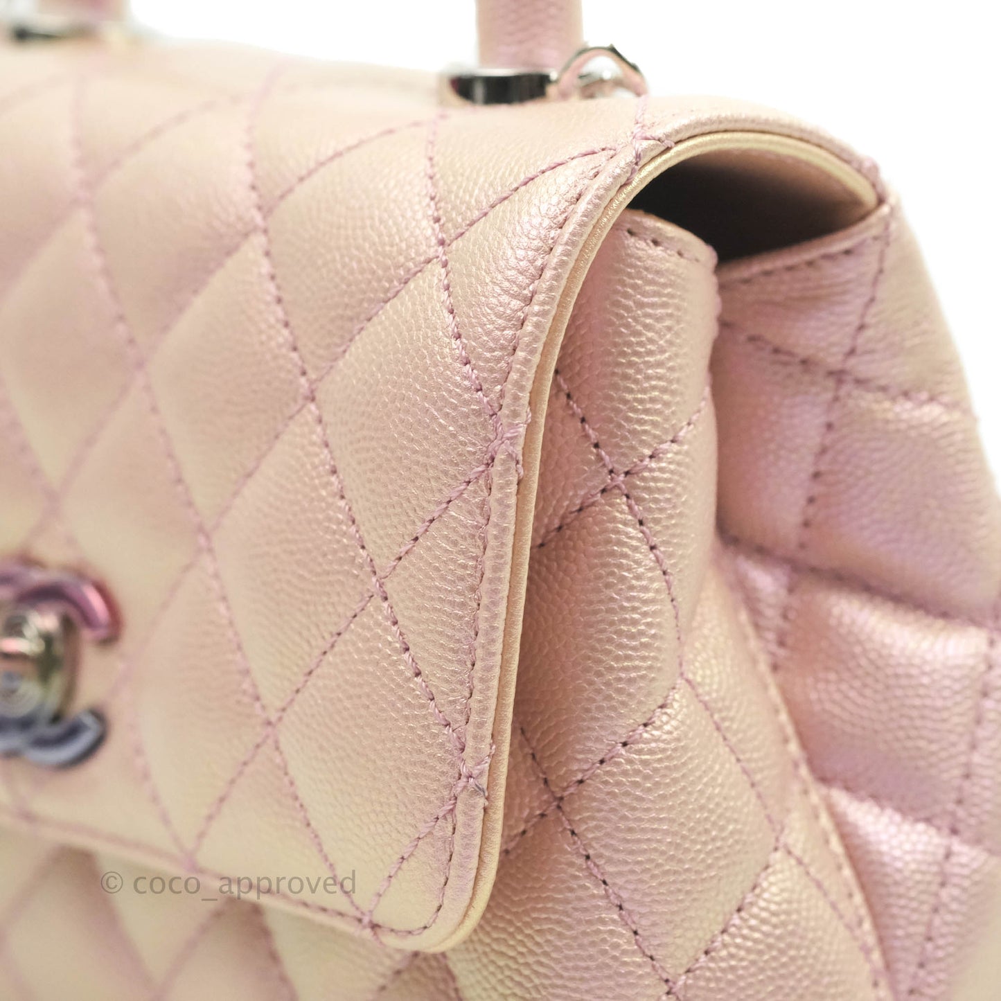 Chanel Mini Coco Handle Iridescent Pink Caviar Rainbow Hardware