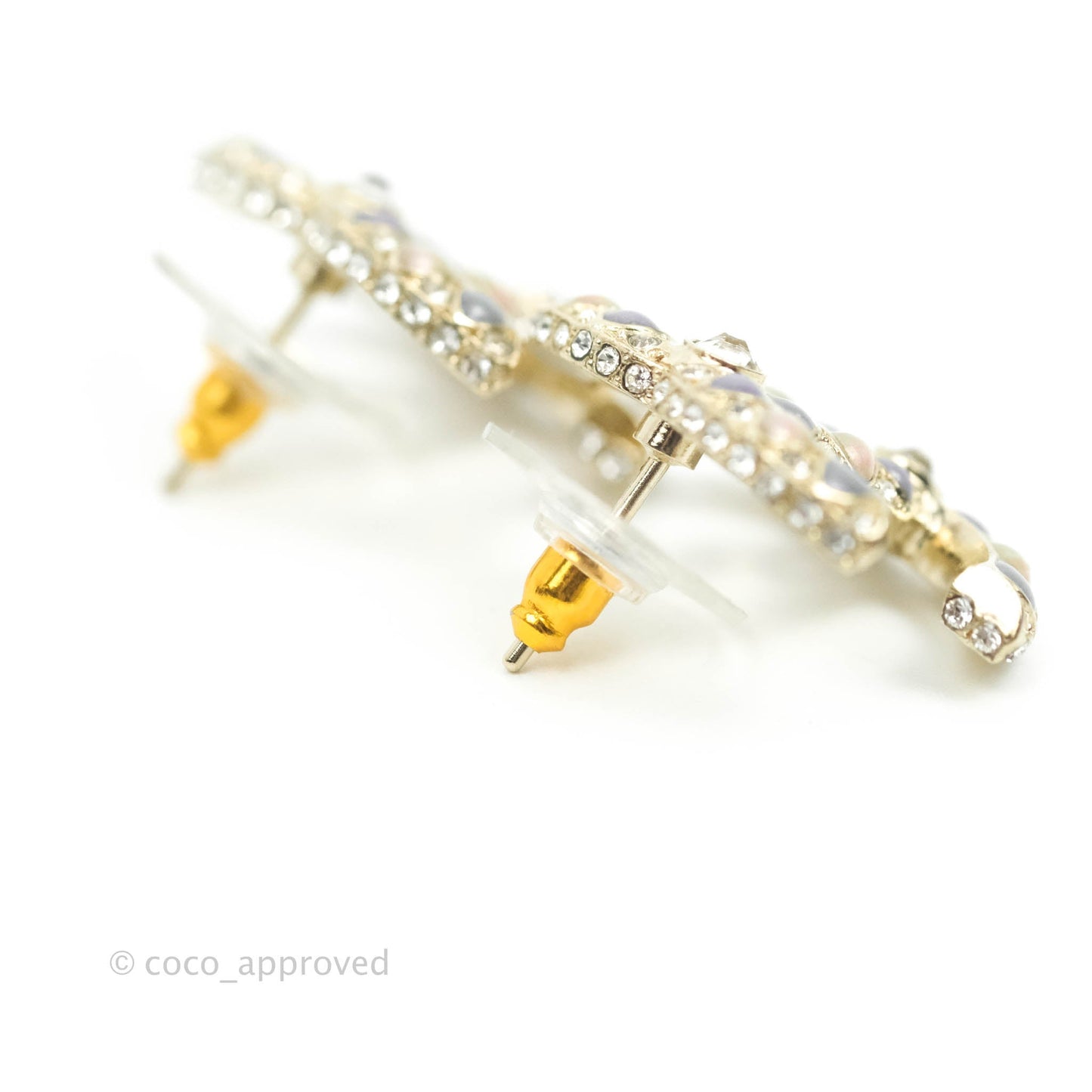 Chanel Stone Crystal CC Earrings Gold Tone 19A