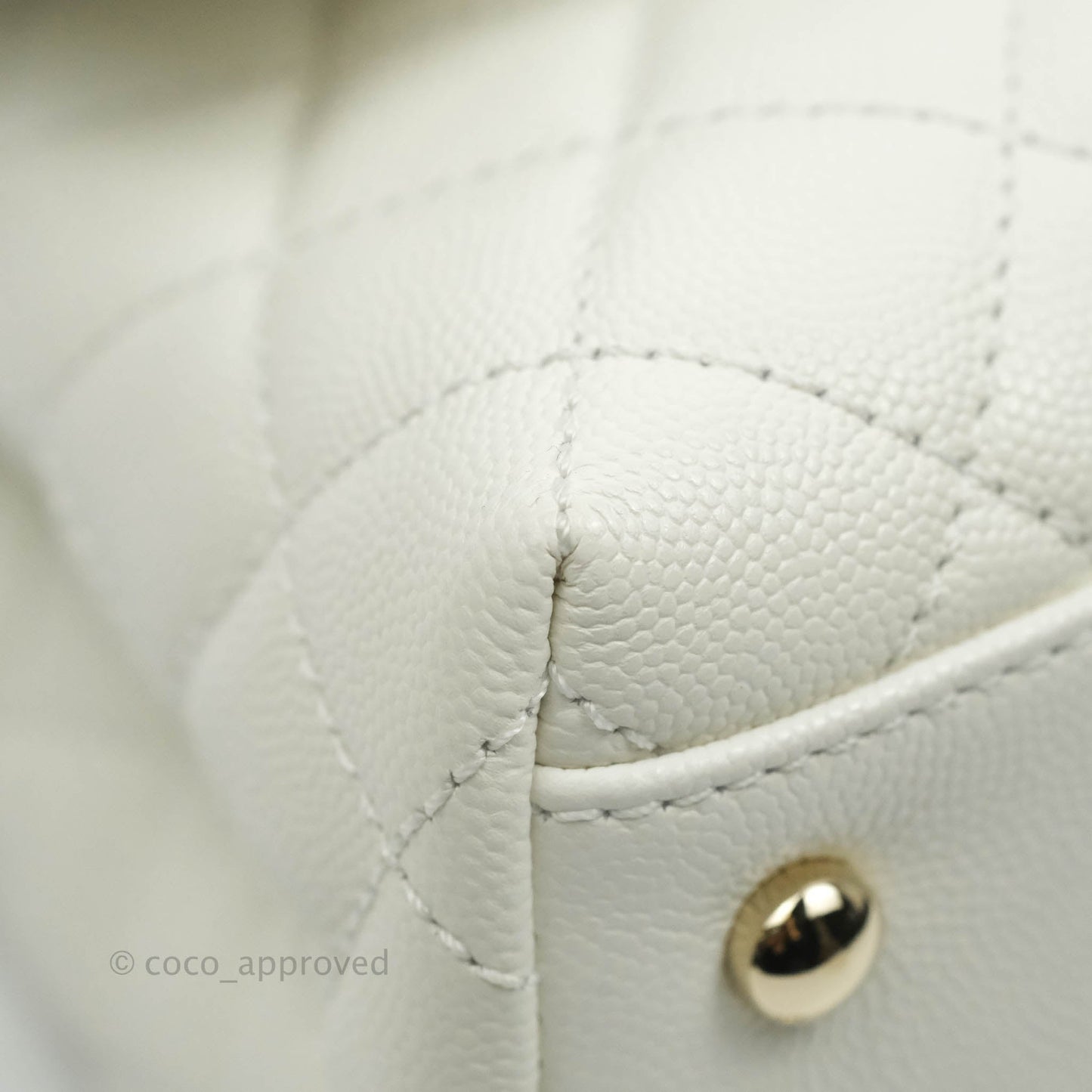 Chanel Small (Mini) Quilted Coco Handle White Caviar Gold Hardware