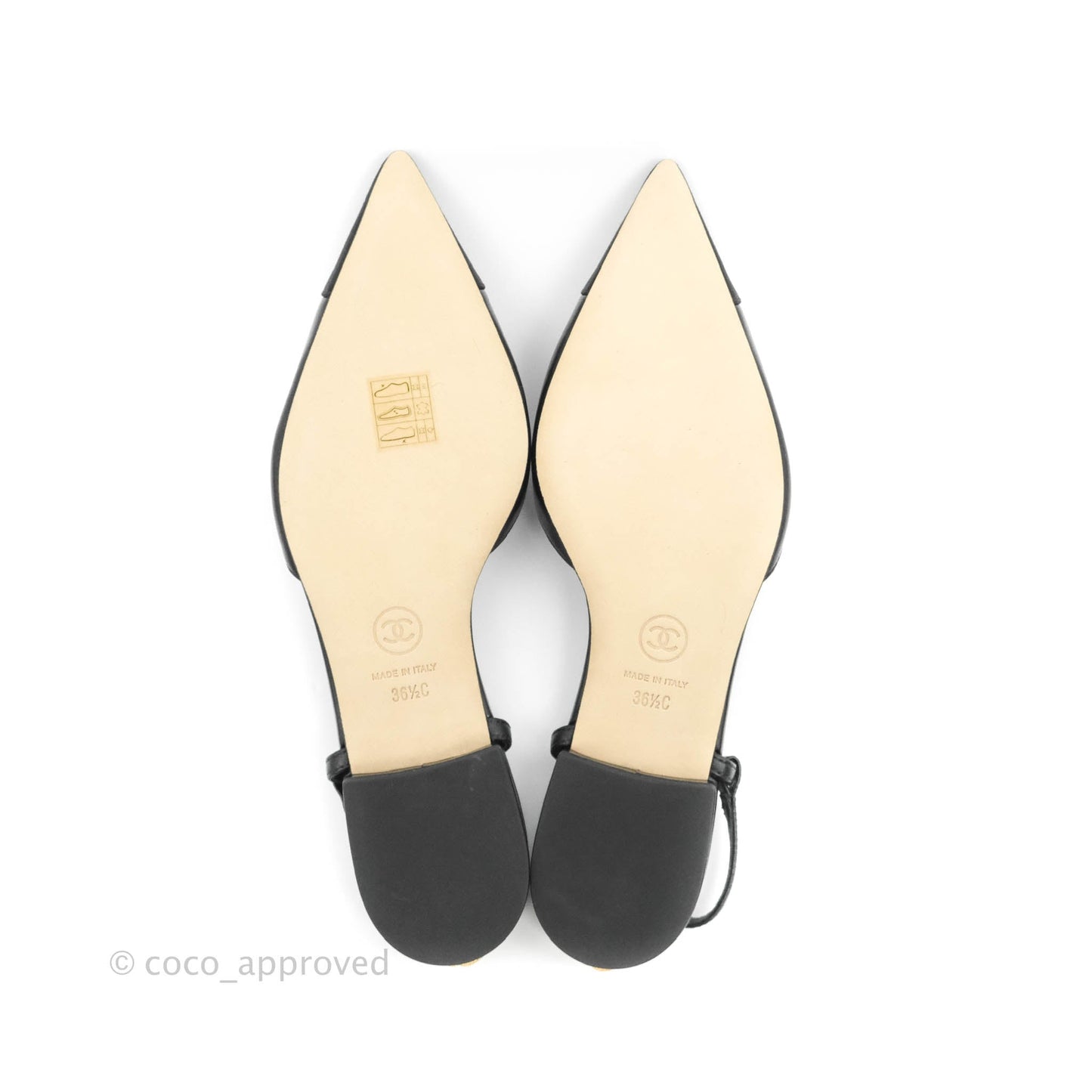 Chanel Slingback Pointed Black Flats Size 36.5