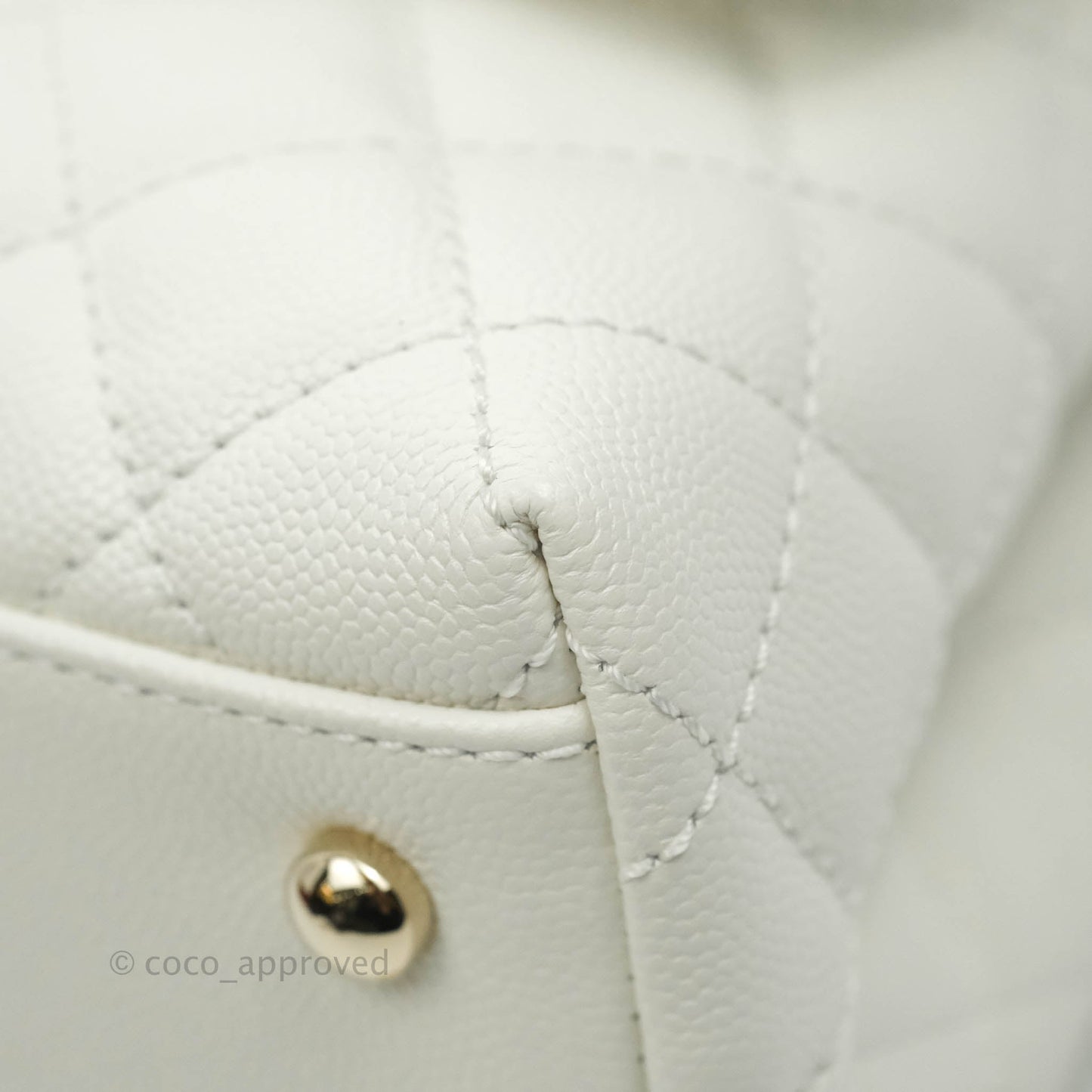 Chanel Small (Mini) Quilted Coco Handle White Caviar Gold Hardware