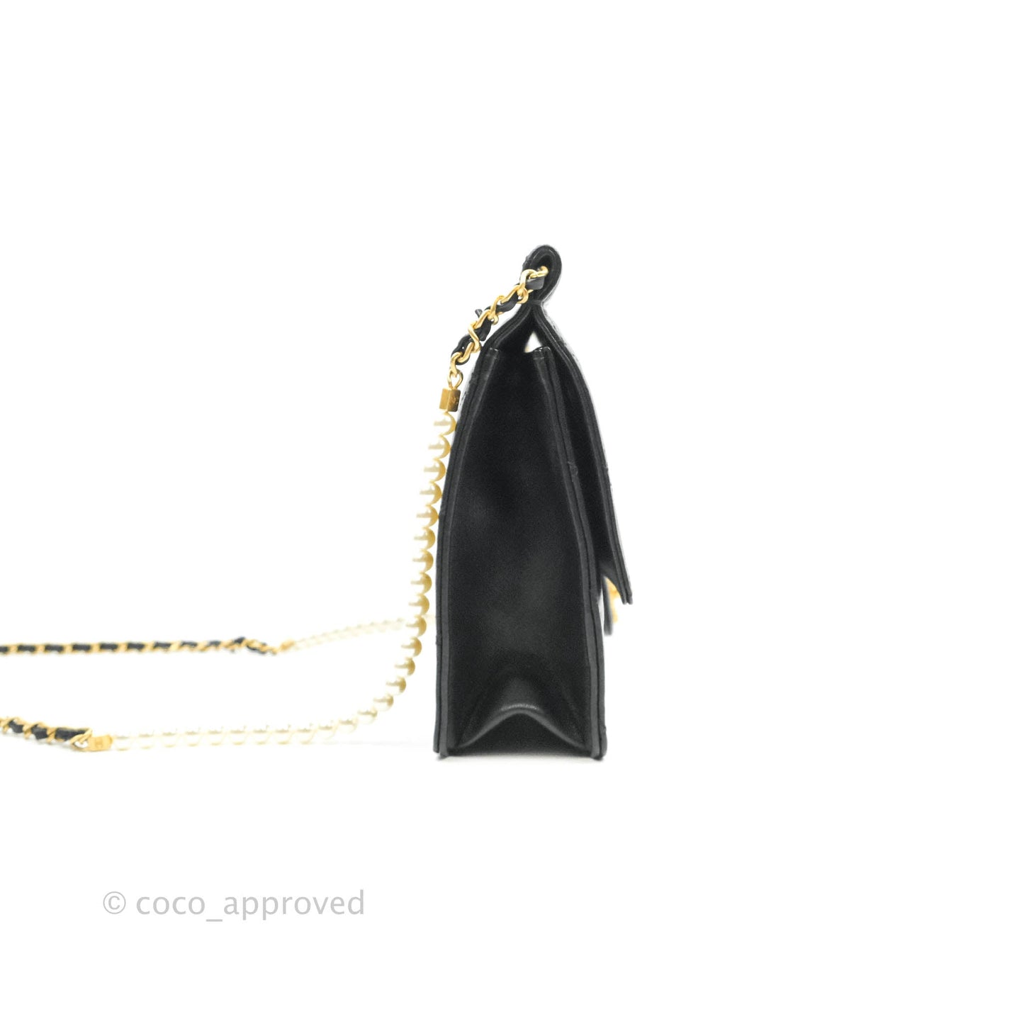 Chanel Large Quilted Pearl Chain Flap Bag Black Lambskin Aged Gold Hardware 19S