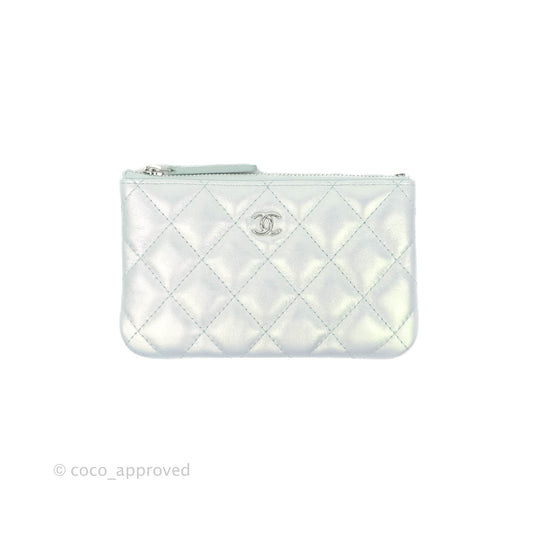 Chanel Mini Quilted O Case Iridescent Light Blue Calfskin Silver Hardware