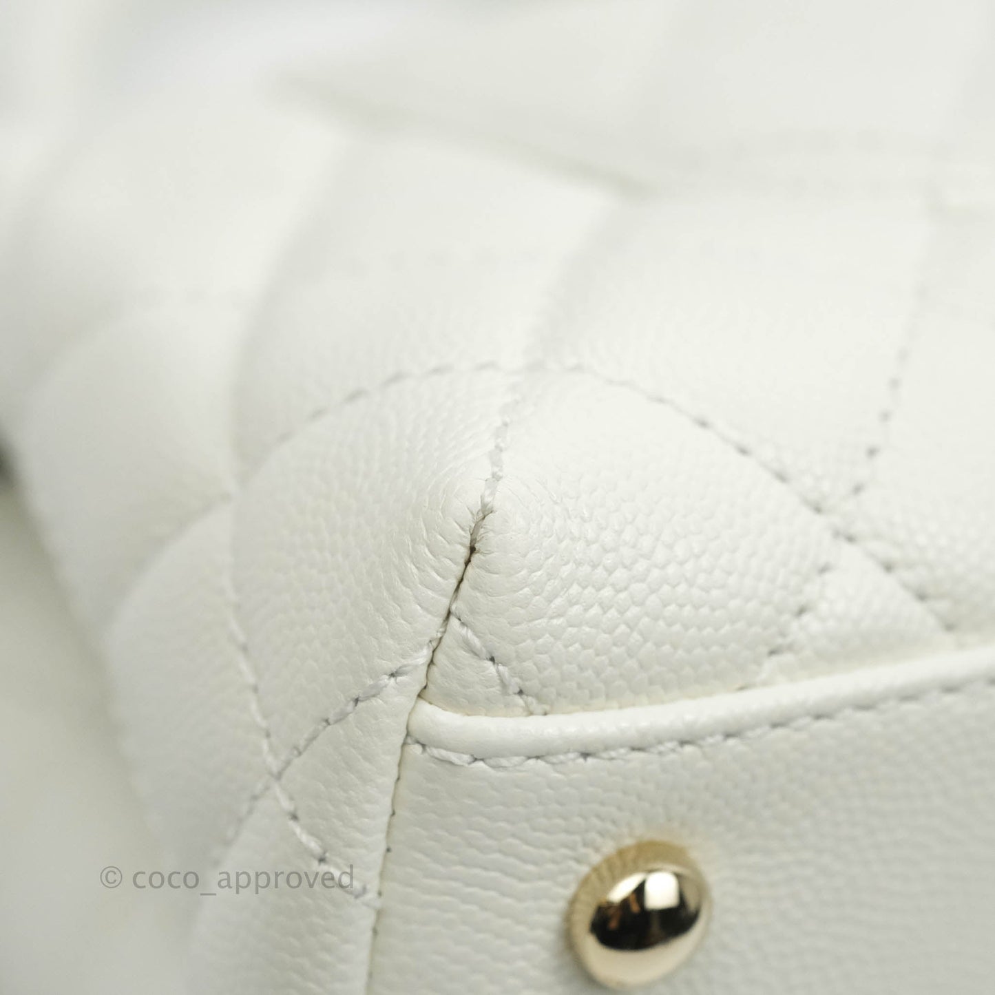 Chanel Small (Mini) Quilted Coco Handle White Caviar Gold Hardware