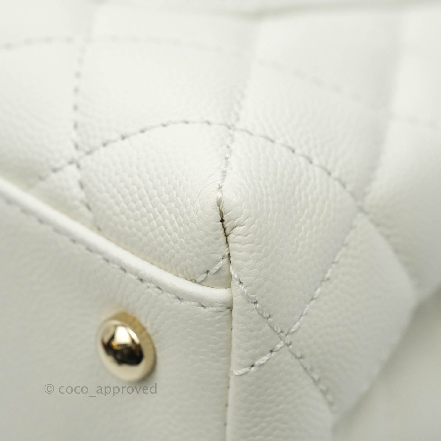 Chanel Small (Mini) Quilted Coco Handle White Caviar Gold Hardware