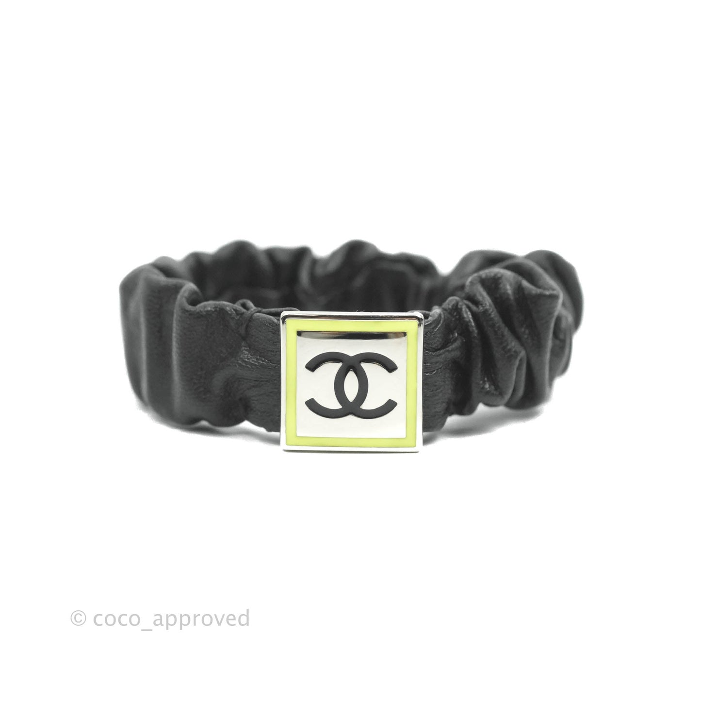 Chanel CC Black Leather Hair Accessory Silver Hardware 21B