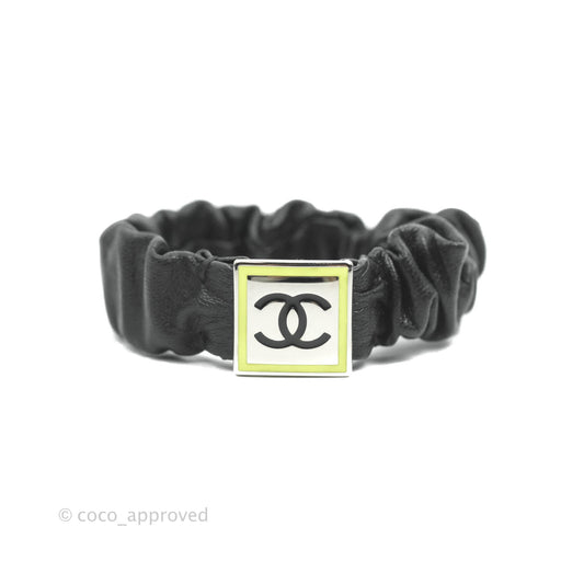 Chanel CC Black Leather Hair Accessory Silver Hardware 21B