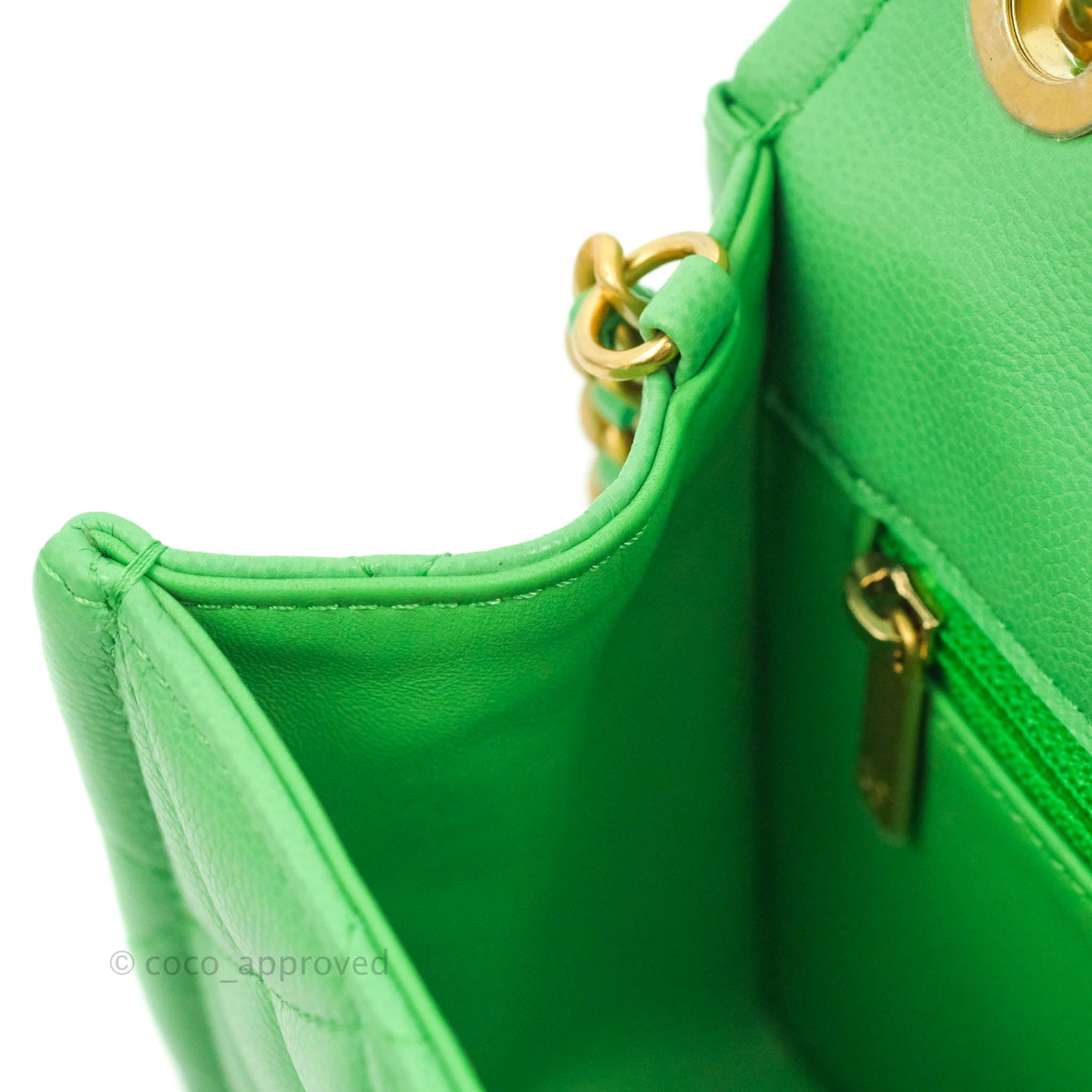Chanel Mini Square Sweet Quilted Flap Green Caviar Aged Gold Hardware 21P