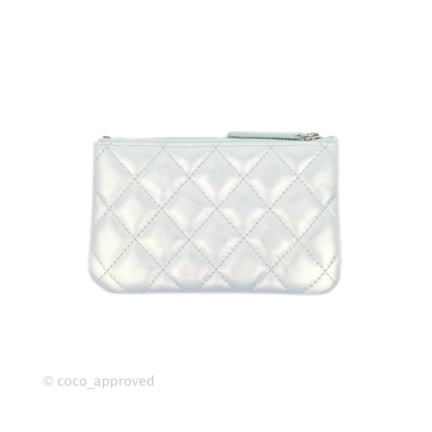 Chanel Mini Quilted O Case Iridescent Light Blue Calfskin Silver Hardware