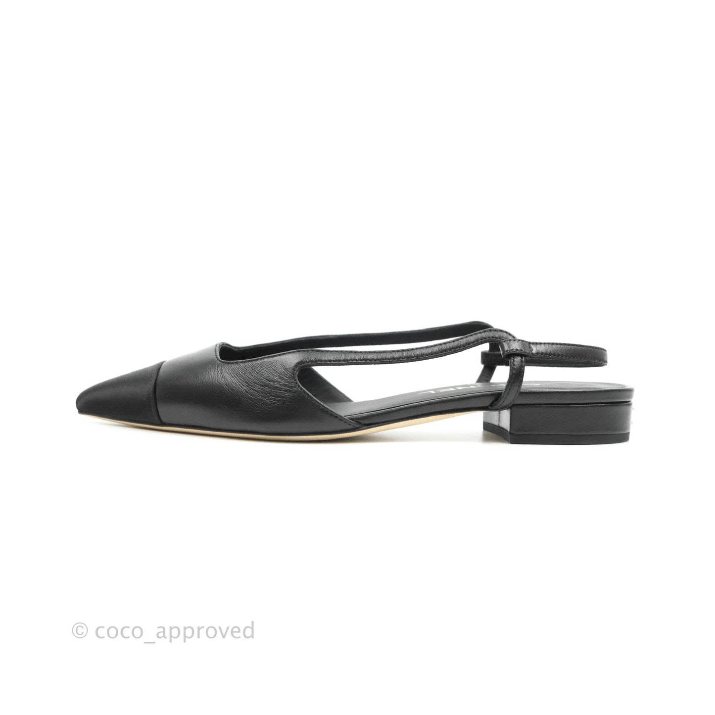 Chanel Slingback Pointed Black Flats Size 36.5
