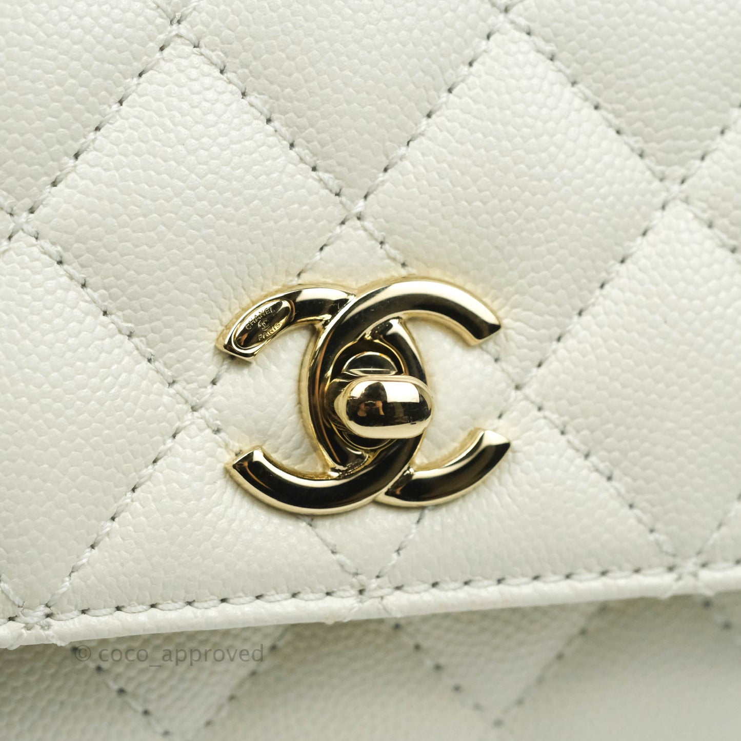 Chanel Small (Mini) Quilted Coco Handle White Caviar Gold Hardware
