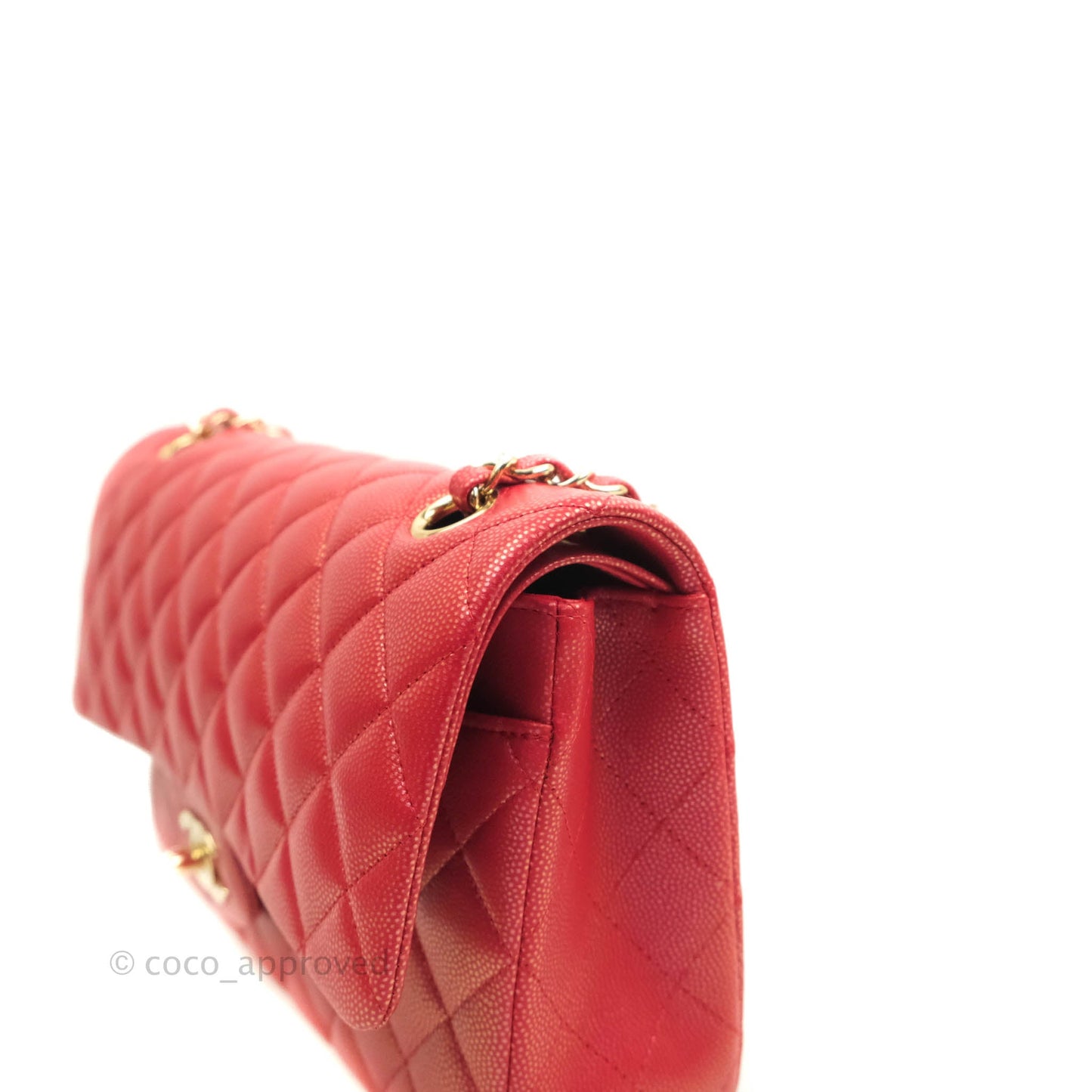 Chanel Classic M/L Medium Double Flap Iridescent Red Caviar Gold Hardware 21S