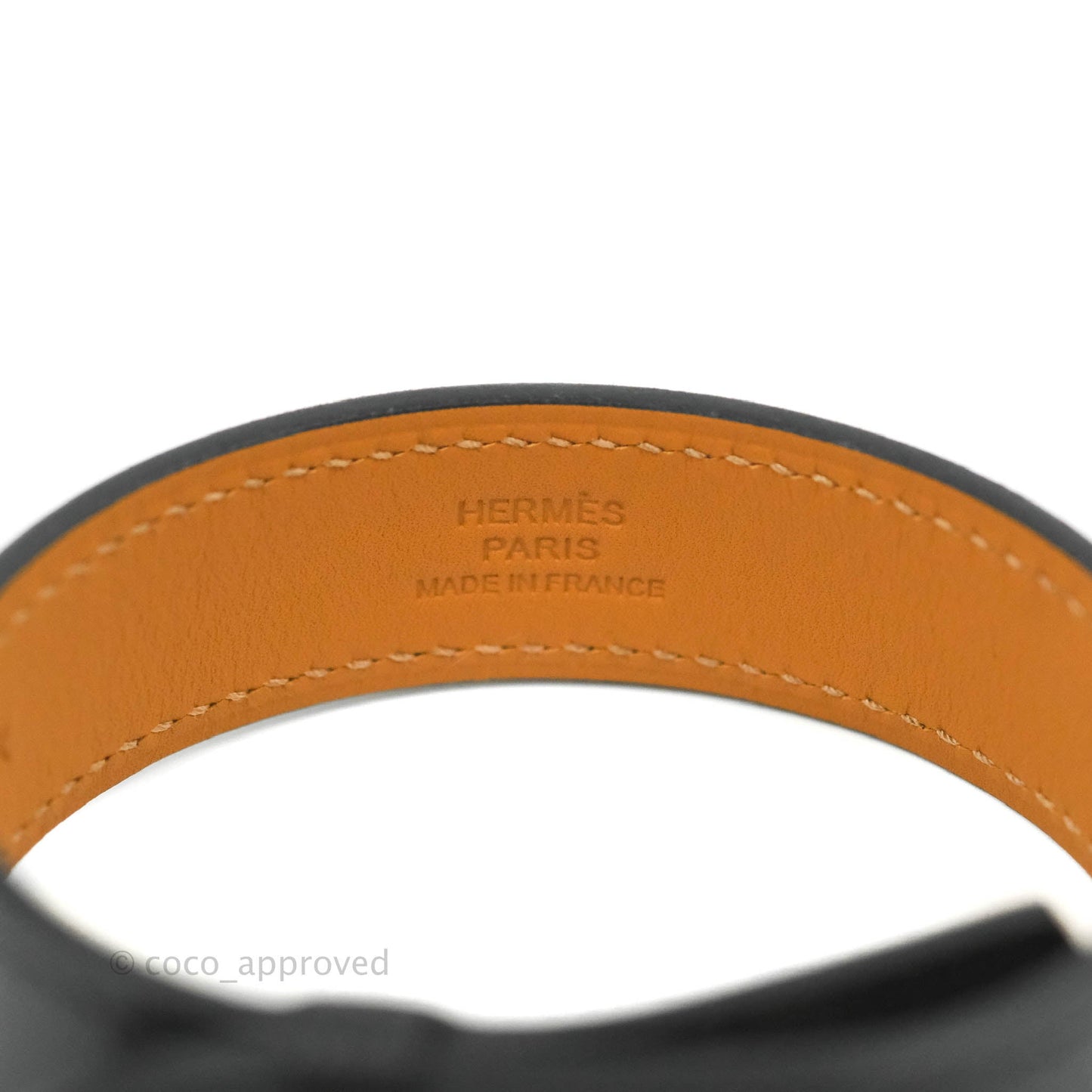Hermès Panache Bracelet Black Tadelakt Calfskin Palladium Hardware Size T4