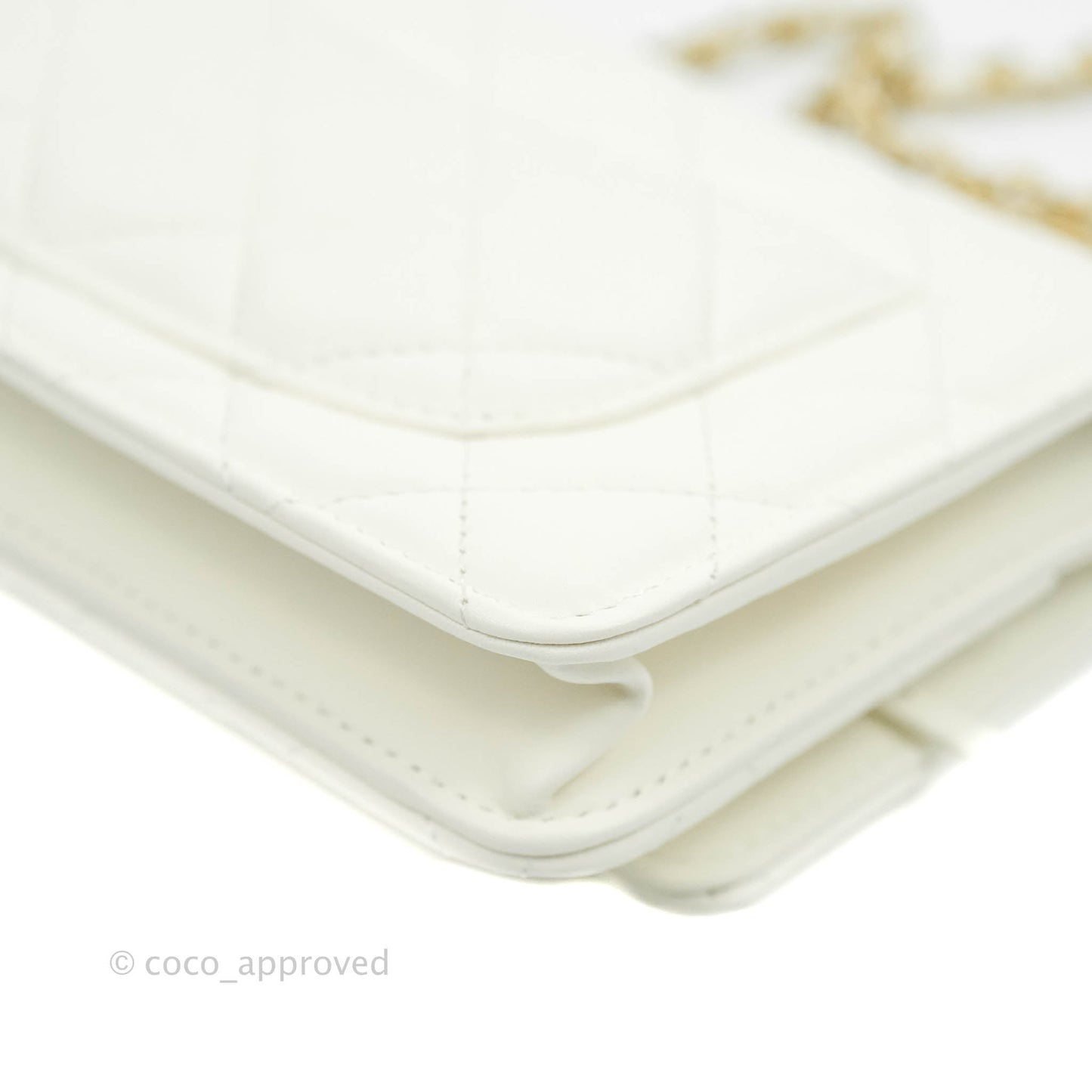 Chanel Quilted Pearl Crush Wallet on Chain WOC White Lambskin Aged Gold Hardware