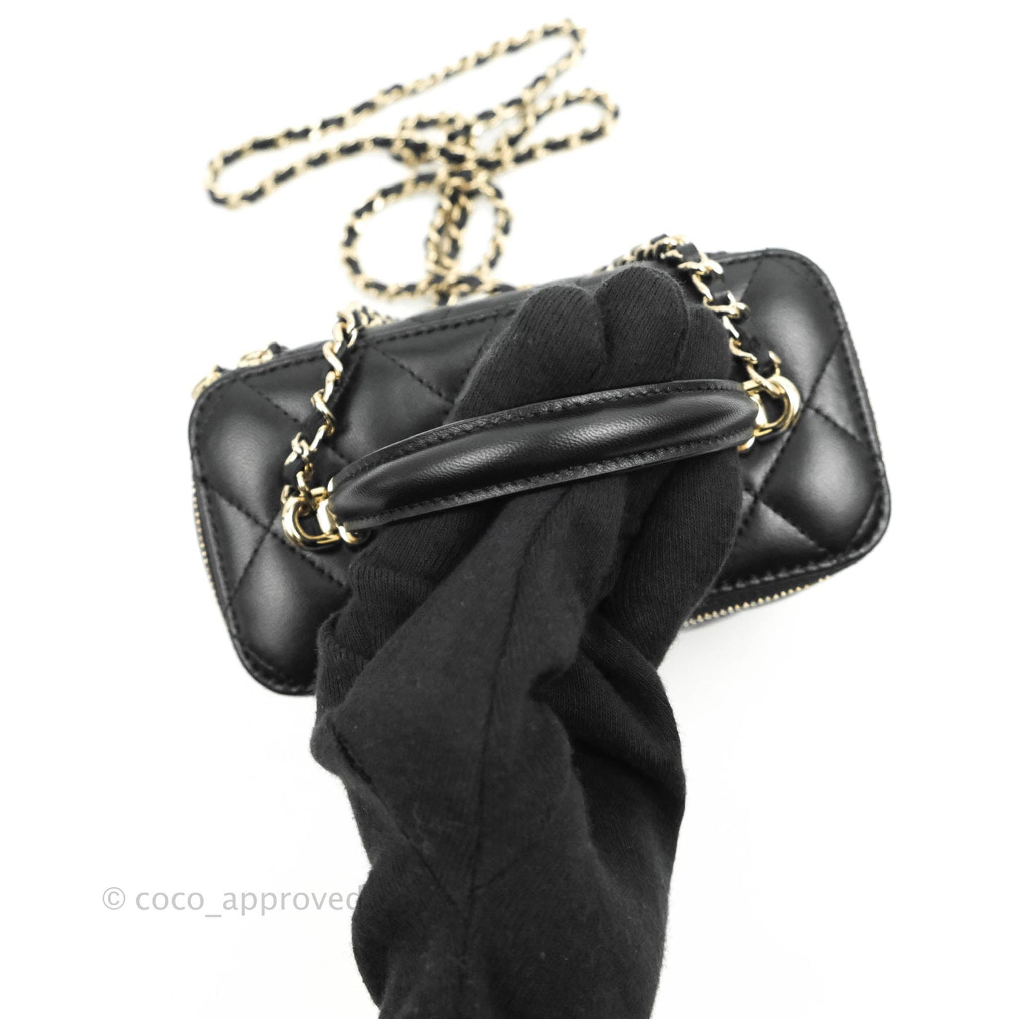 Chanel Classic Vanity Rectangular Top Handle With Chain Black Lambskin Gold Hardware