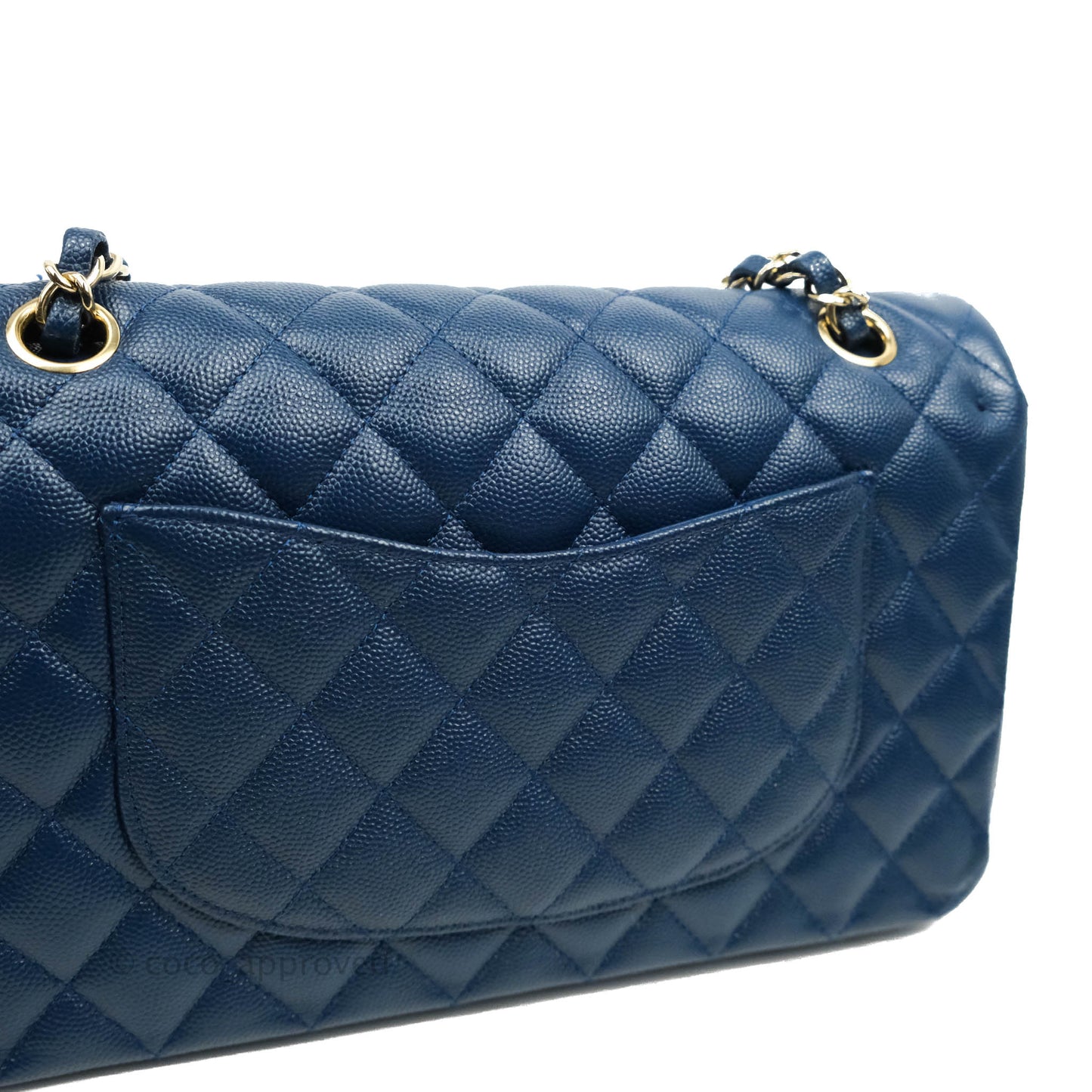 Chanel Quilted M/L Medium Double Flap Blue Caviar Gold Hardware 19C