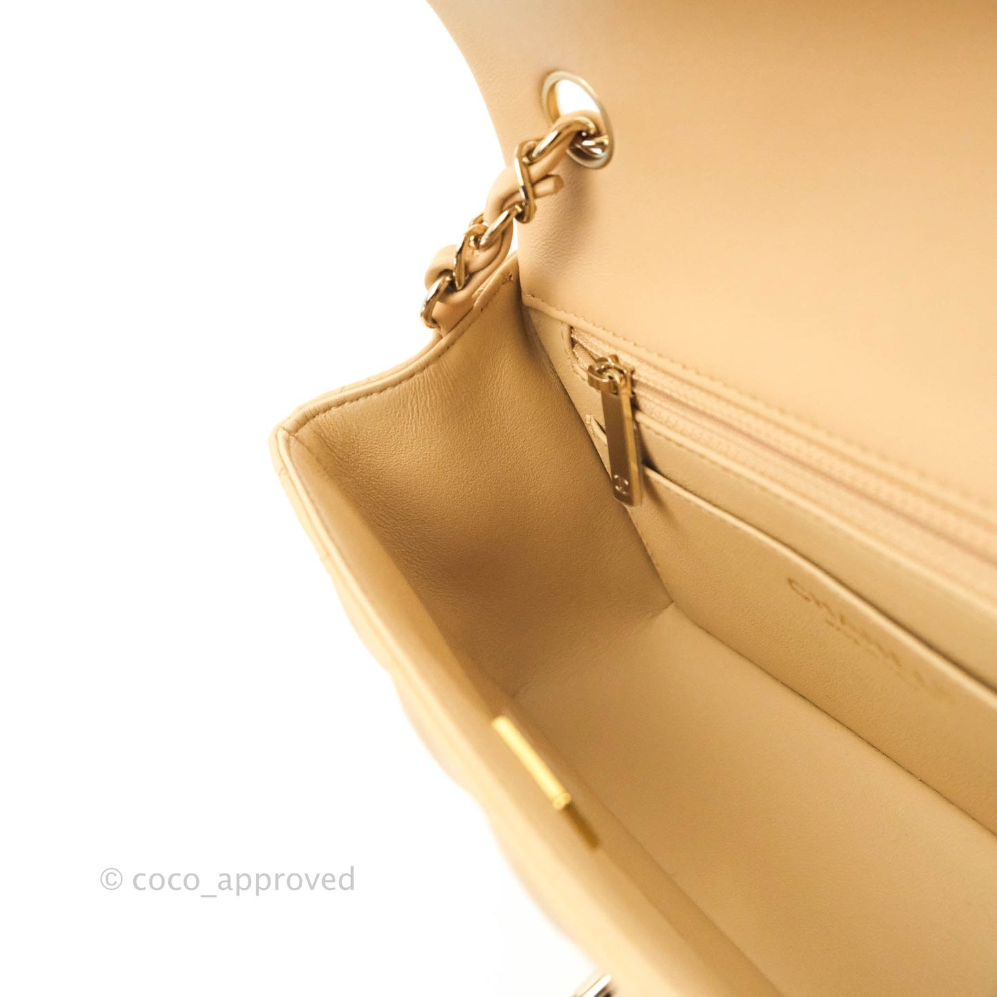 Chanel Classic Mini Rectangular Flap Beige Lambskin Gold Hardware 22C