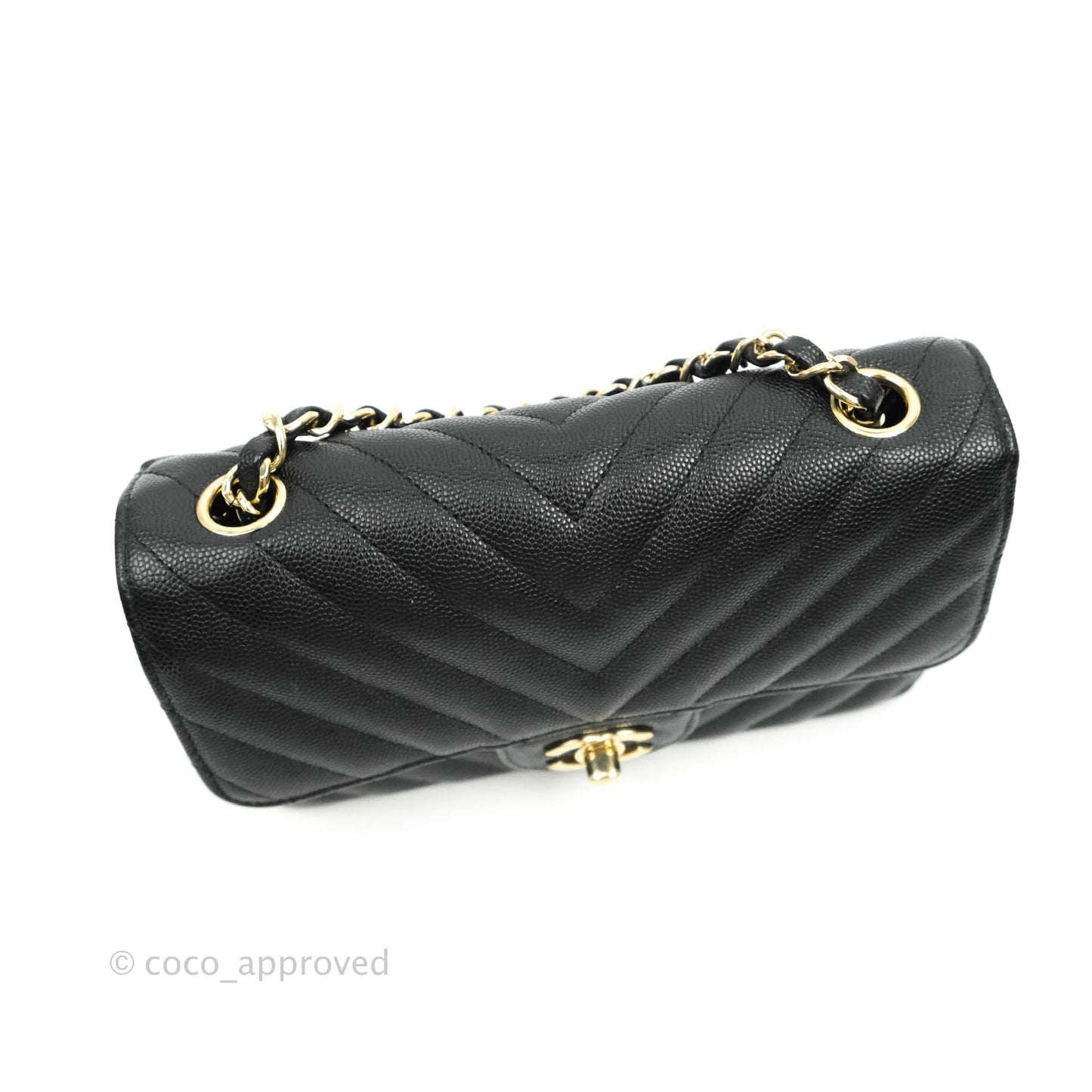 Chanel Chevron Mini Rectangular Flap Black Caviar Gold Hardware 18B