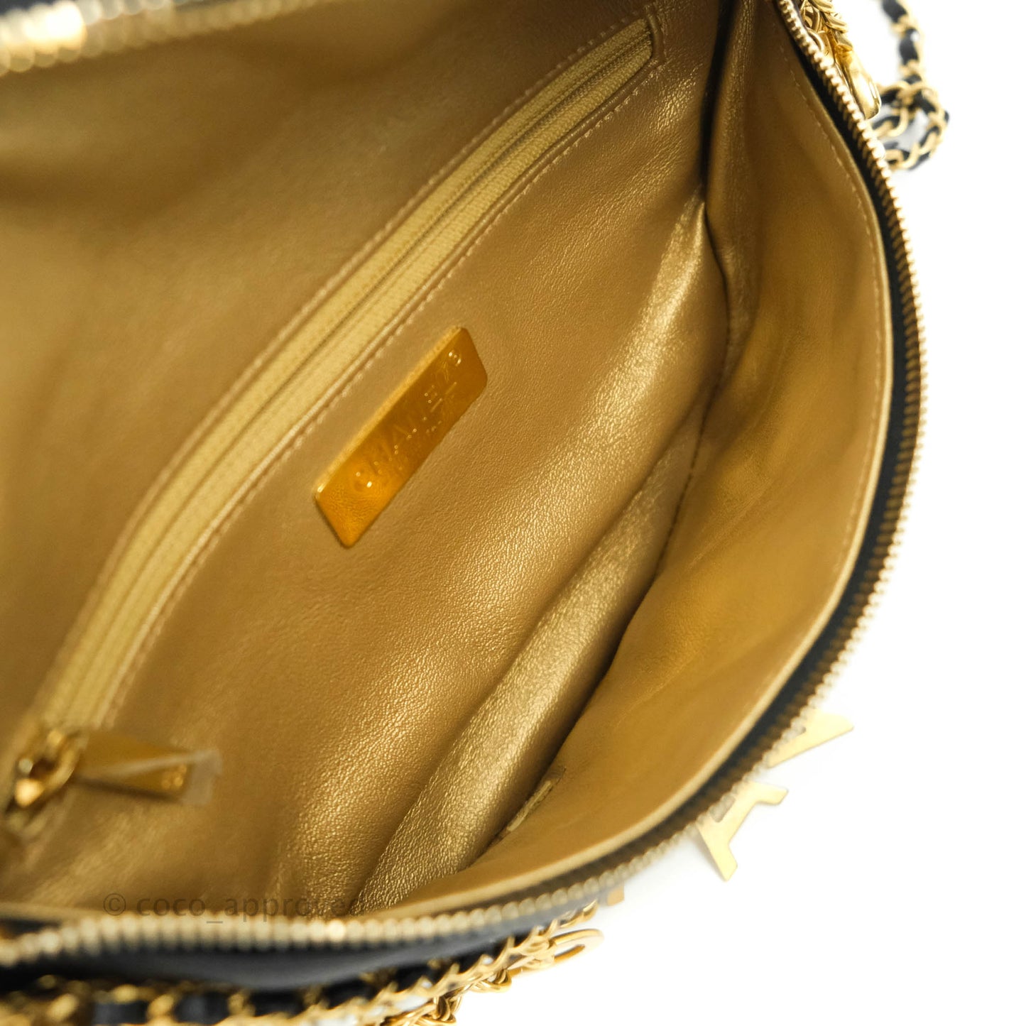 Chanel Quilted All About Chains Waist Belt Bag Black Lambskin Aged Gold Hardware