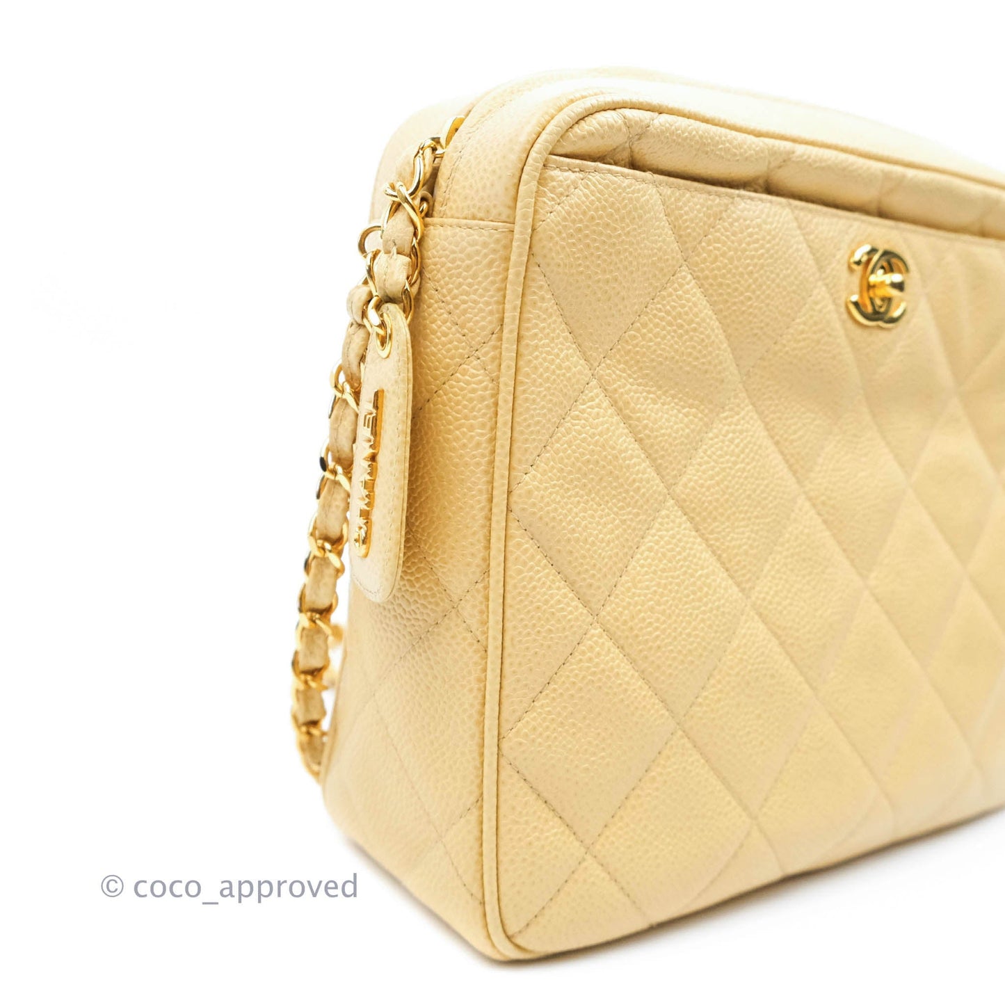 Chanel Vintage CC Large Square Camera Bag Beige Caviar 24K Gold Hardware
