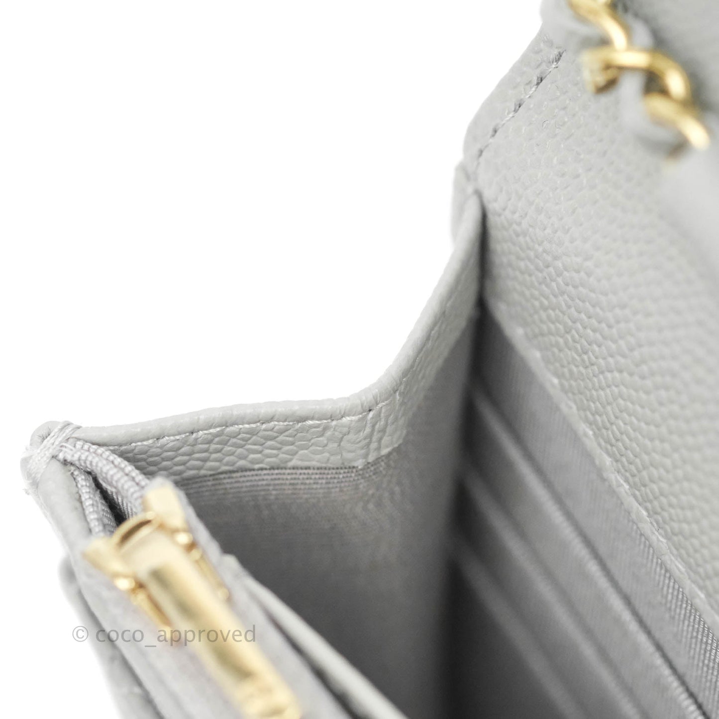 Chanel Quilted Wallet on Chain WOC Grey Caviar Gold Hardware 21A