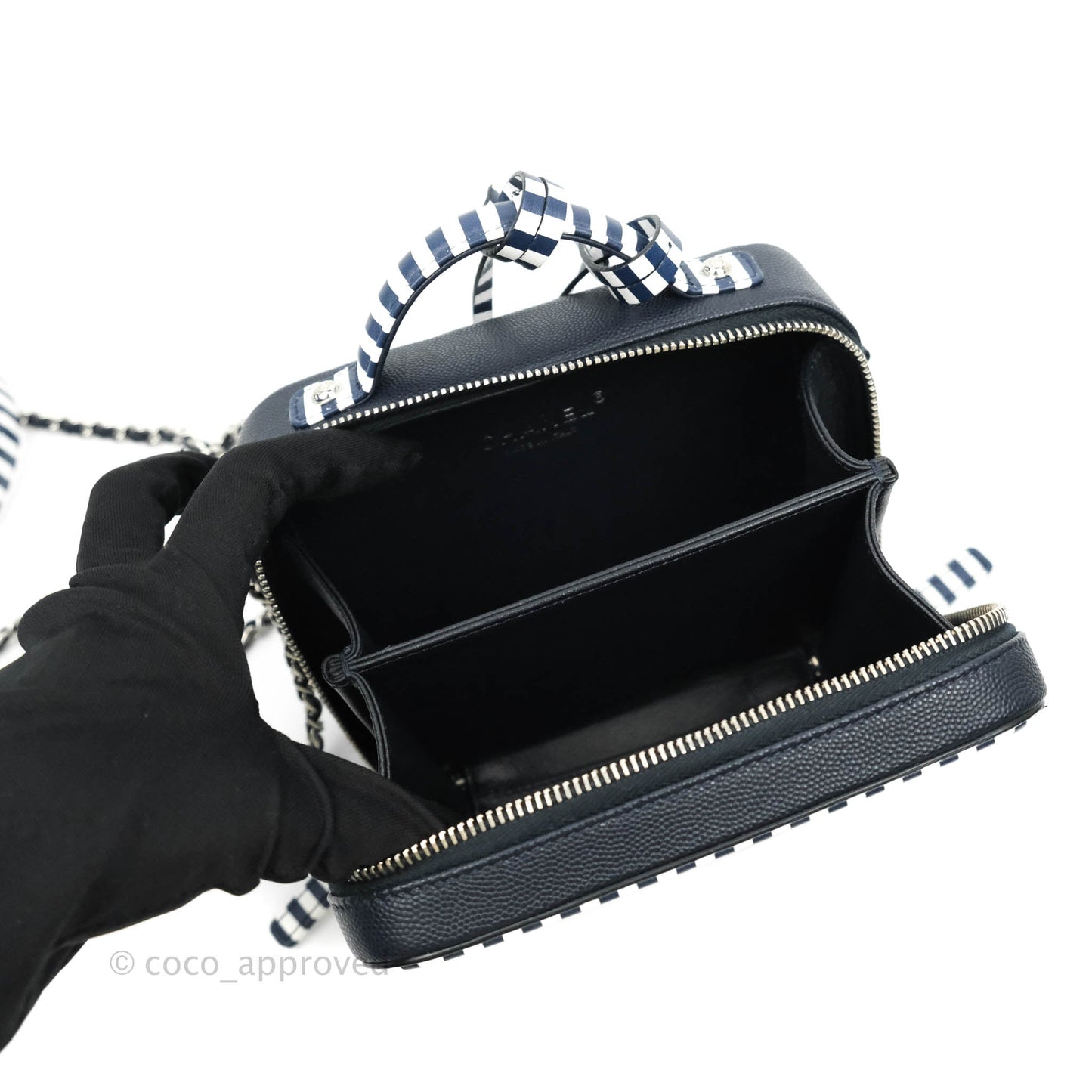 Chanel Quilted Small CC Filigree Vanity Case Navy Caviar 19C