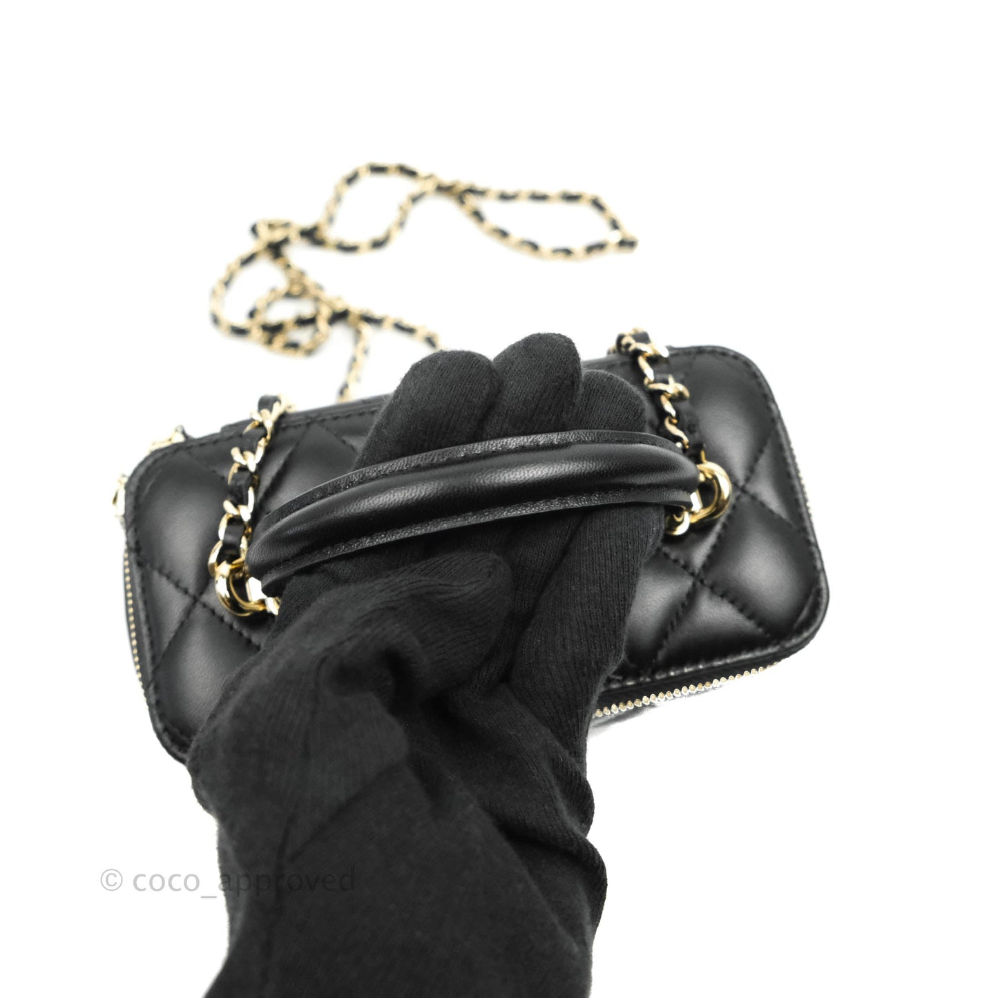 Chanel Classic Vanity Rectangular Top Handle With Chain Black Lambskin Gold Hardware