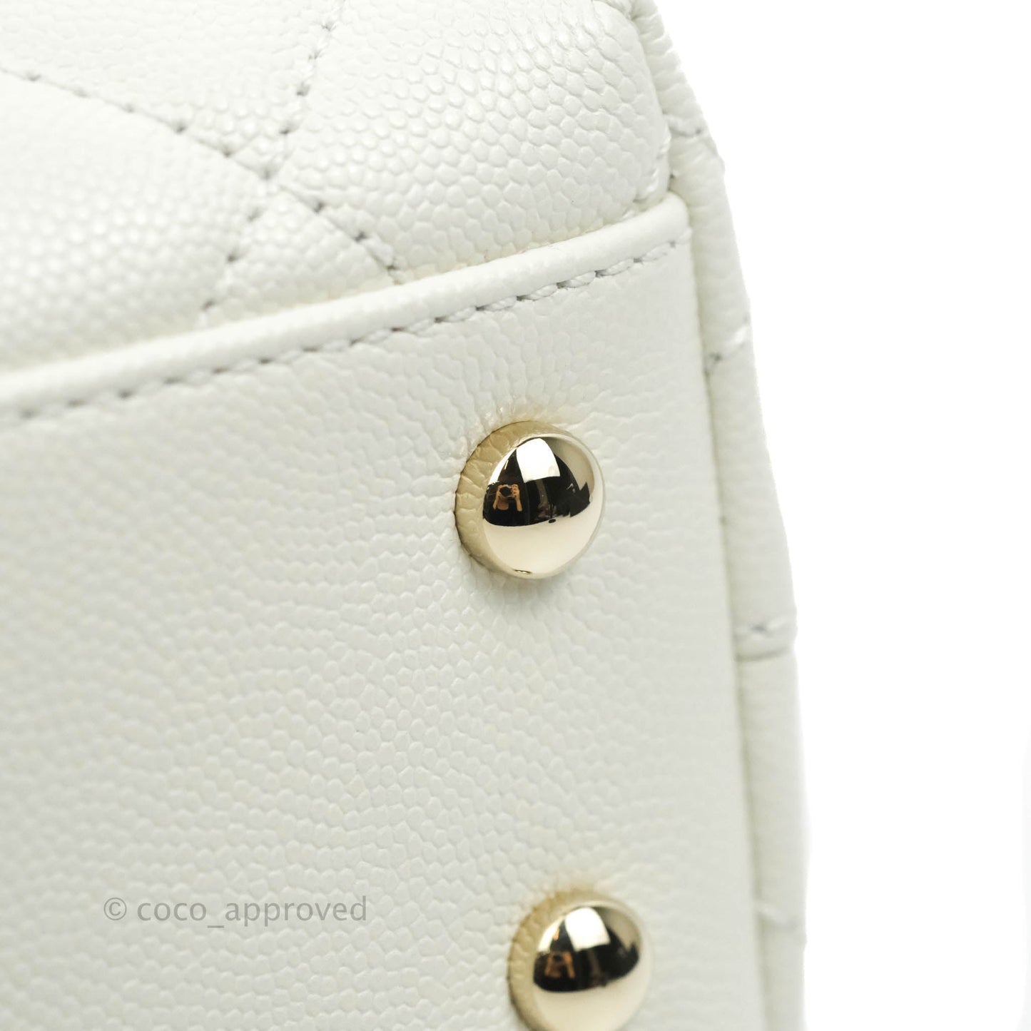 Chanel Small (Mini) Quilted Coco Handle White Caviar Gold Hardware