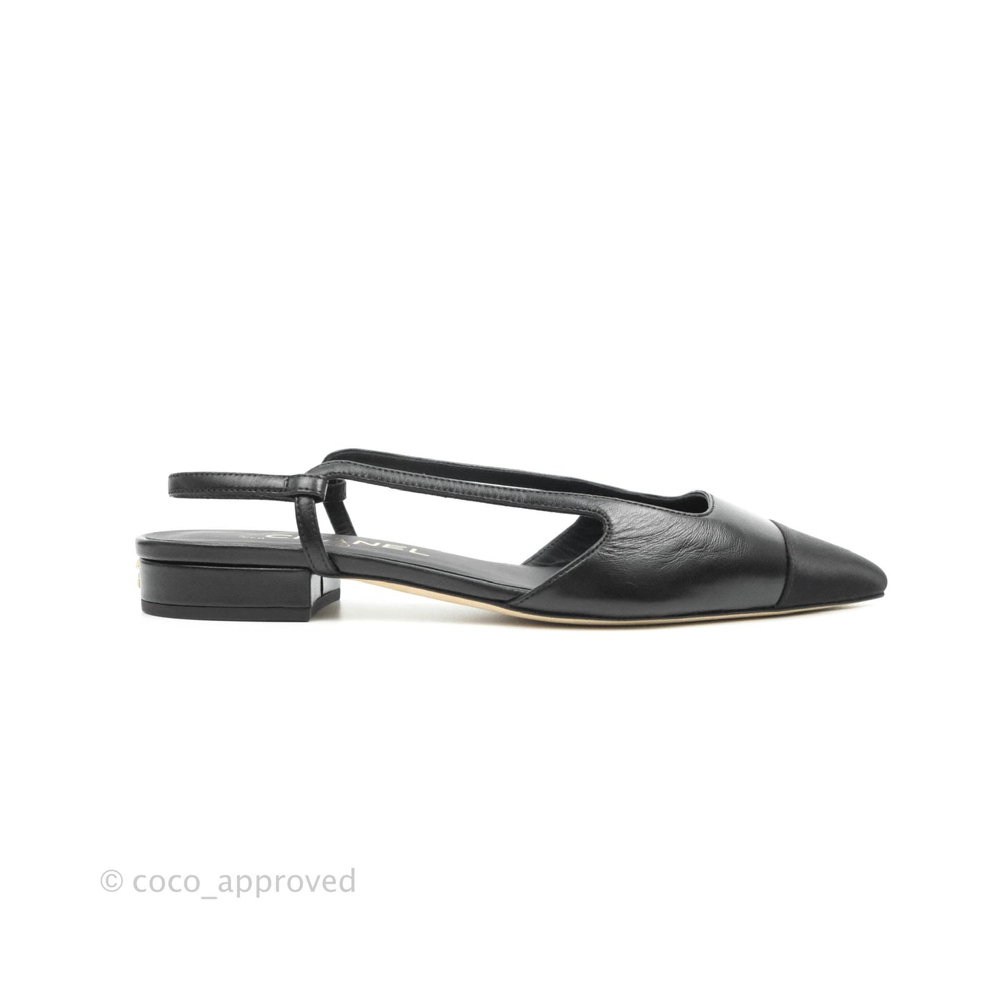 Chanel Slingback Pointed Black Flats Size 36.5