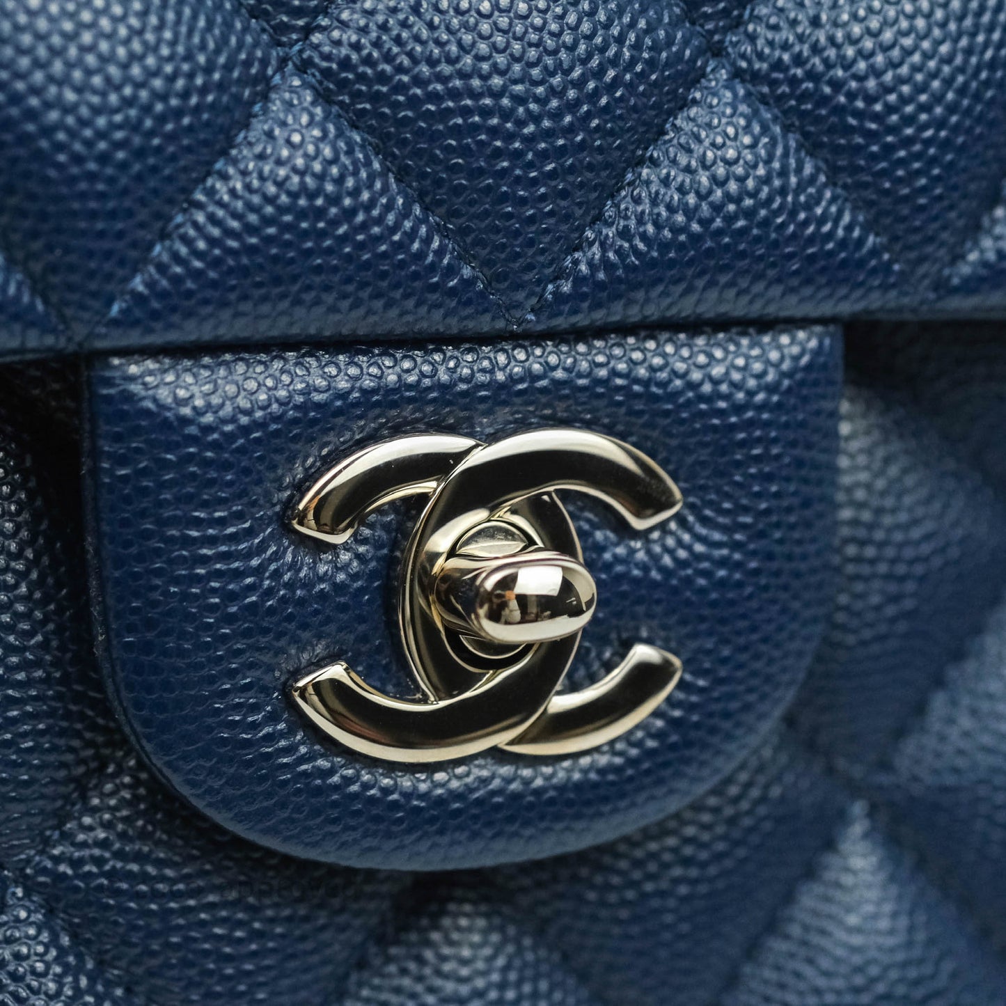 Chanel Classic Small S/M Flap Dark Blue Caviar Silver Hardware 17B