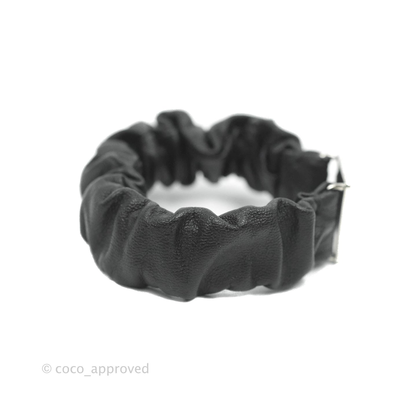 Chanel CC Black Leather Hair Accessory Silver Hardware 21B