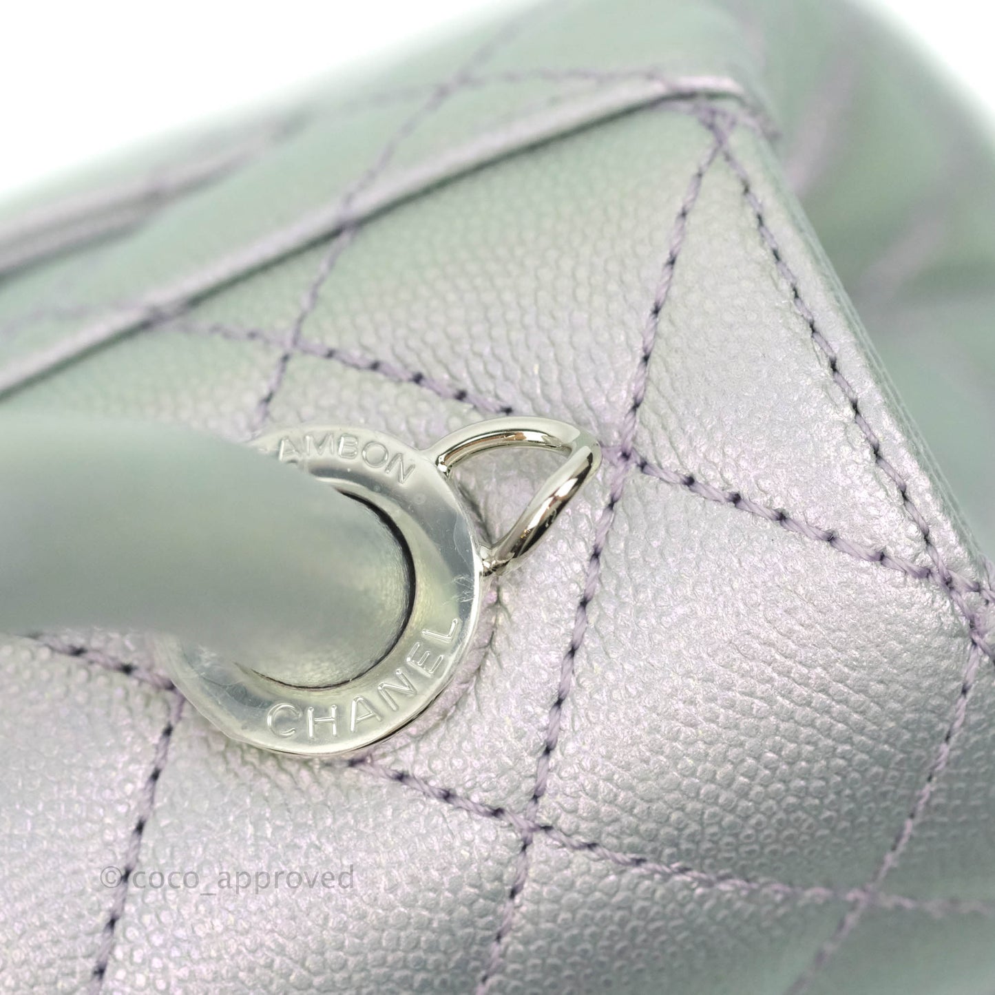 Chanel Extra Mini Coco Handle Quilted Iridescent Lilac Caviar Rainbow Hardware