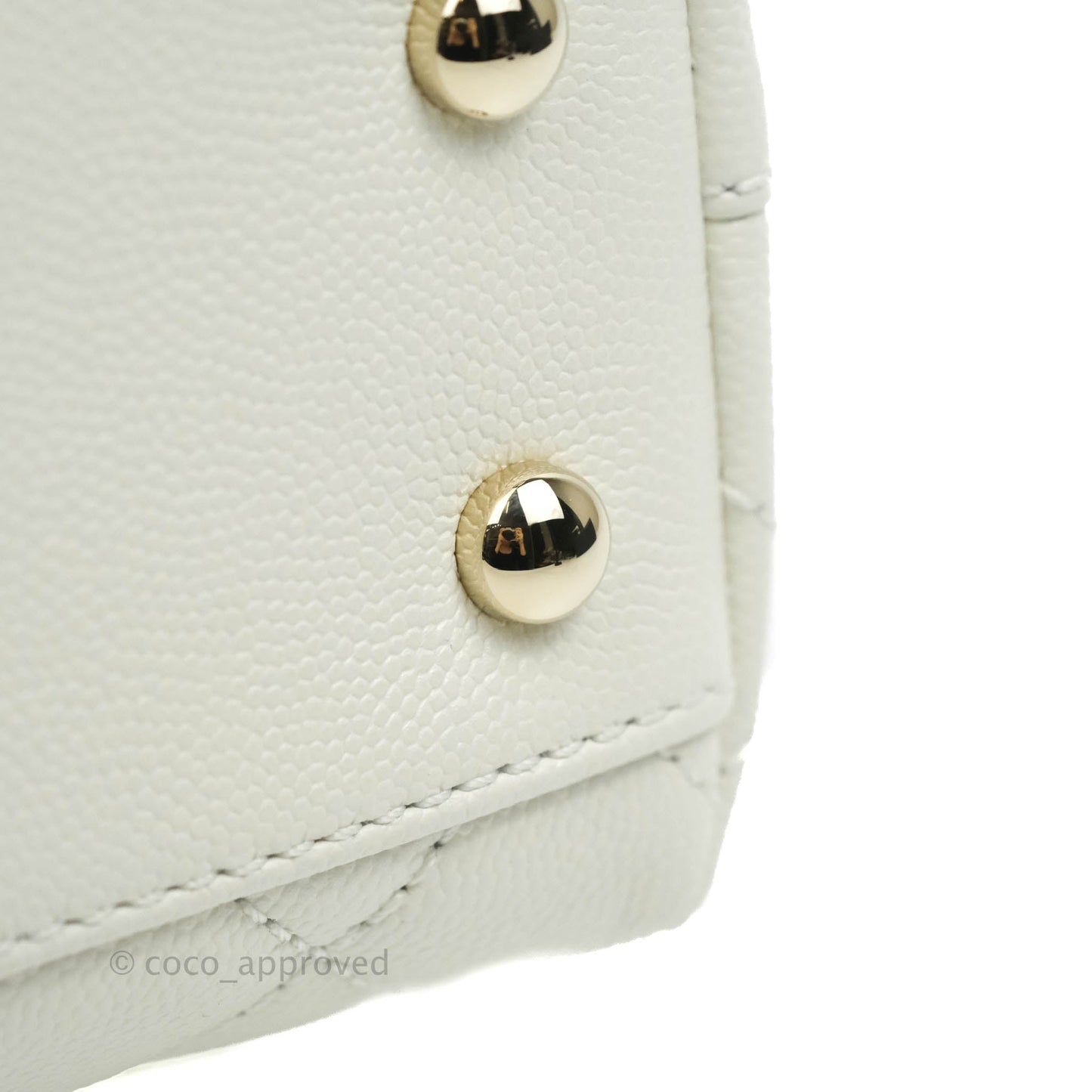 Chanel Small (Mini) Quilted Coco Handle White Caviar Gold Hardware